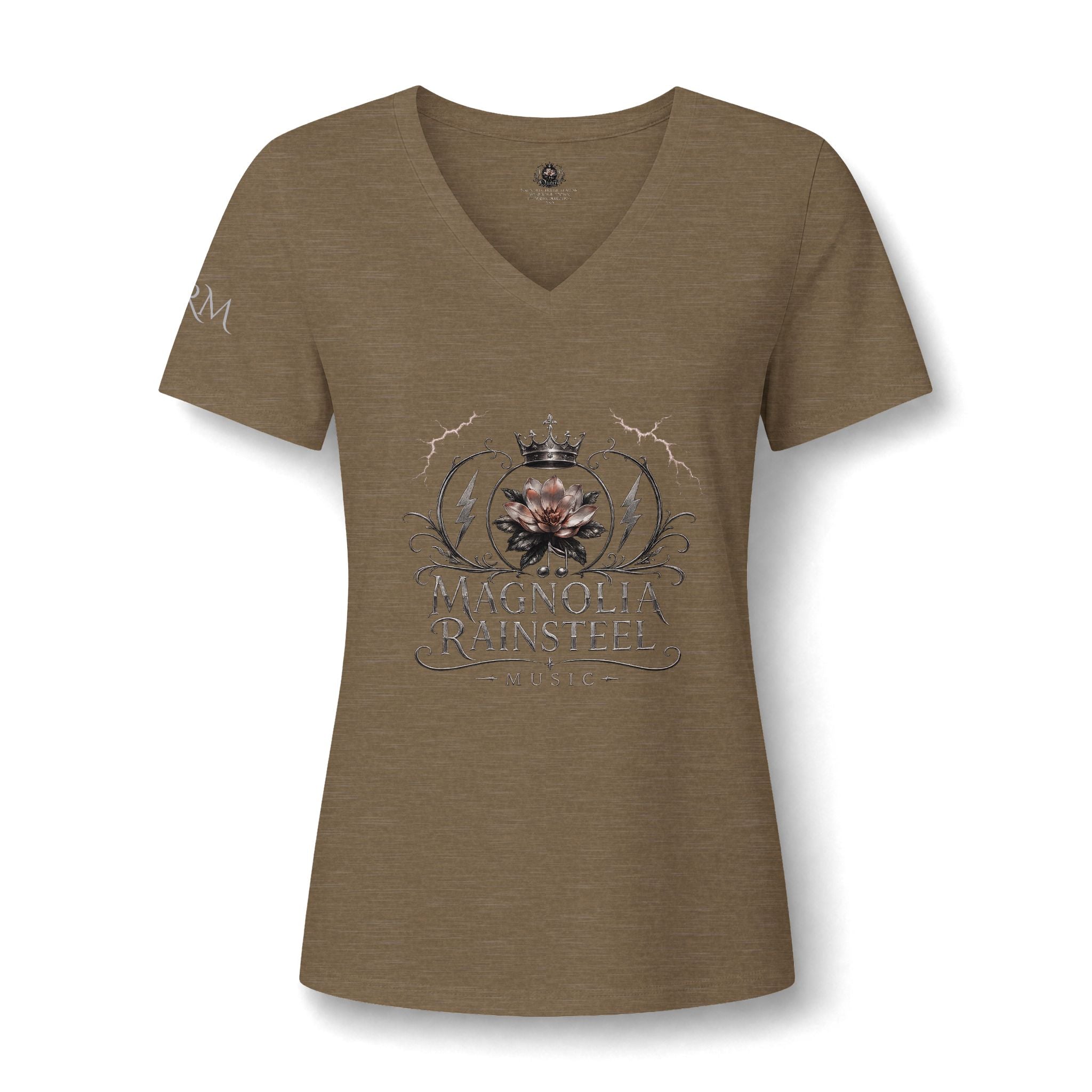 Magnolia Rainsteel Music - Floral Crown Band Logo V-Neck Tee - Queen Collection - Wear Your Crown