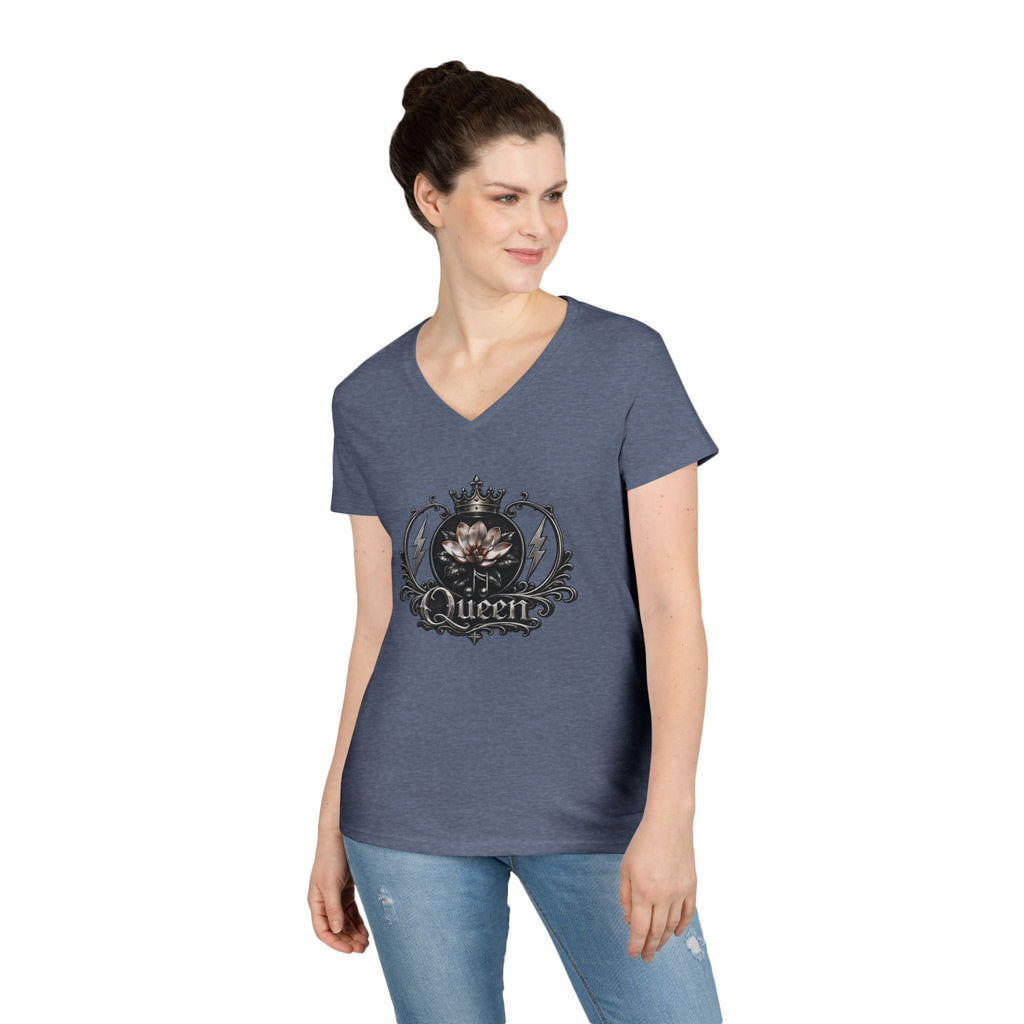 Queen - Skull V-Neck Tee — Gothic Floral Crown Ladies' T-Shirt