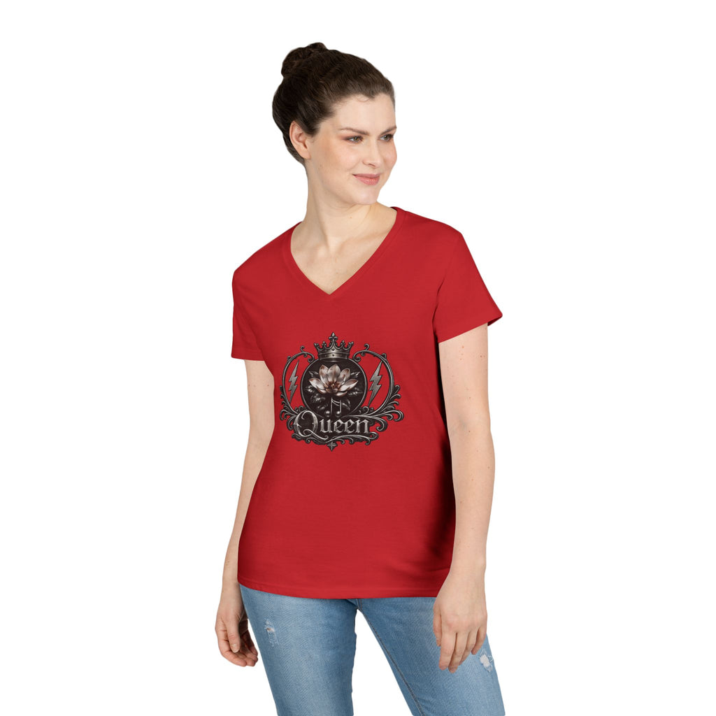 Queen - Skull V-Neck Tee — Gothic Floral Crown Ladies' T-Shirt