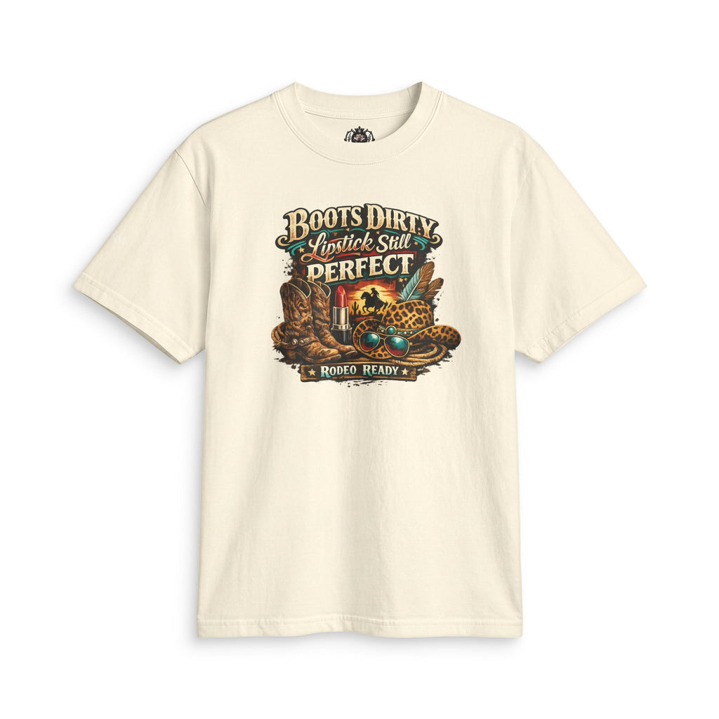 Boots Dirty, Lipstick Still Perfect - Vintage Western Graphic T-Shirt - Magnolia Rainsteel Music Queen Collection