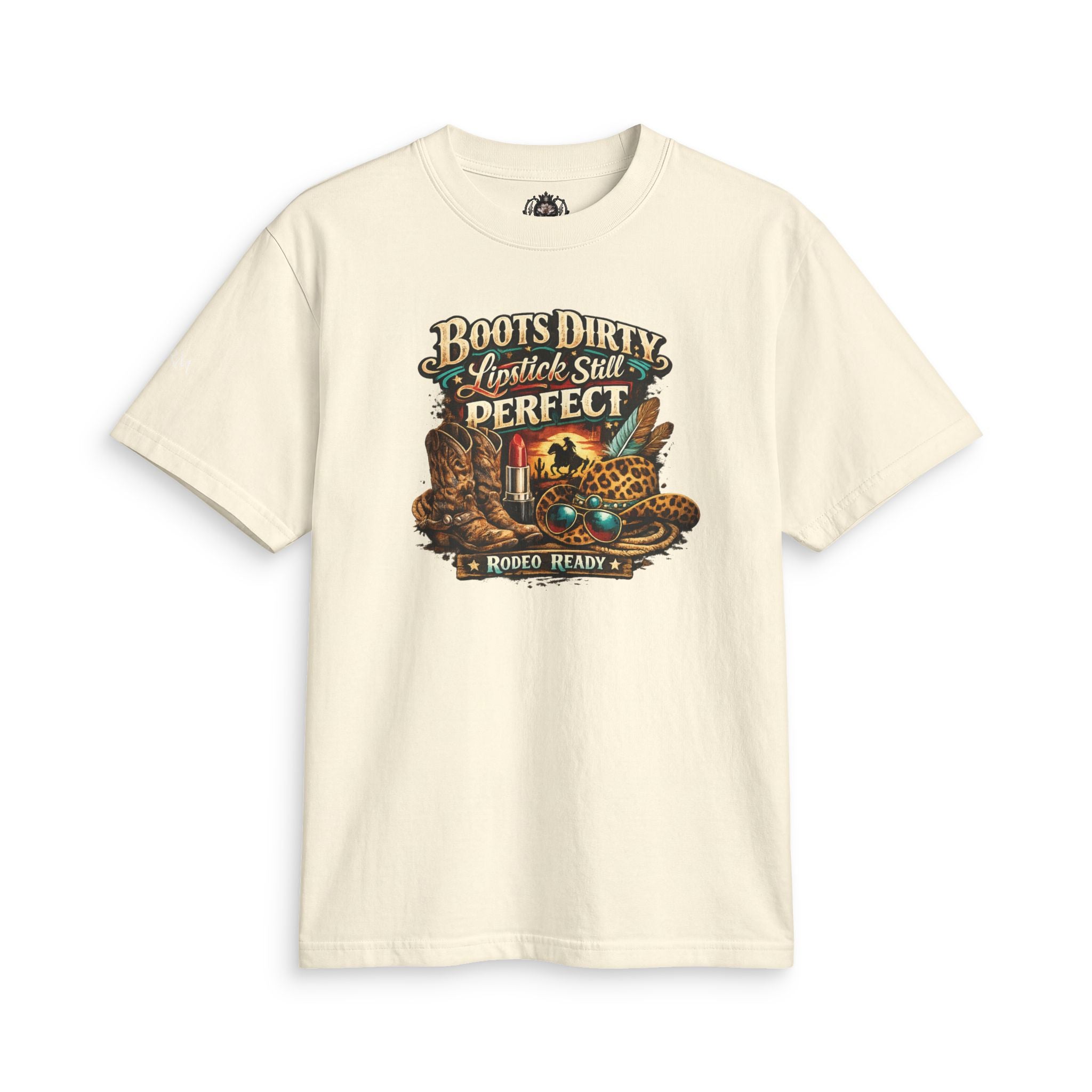 Boots Dirty, Lipstick Still Perfect - Vintage Western Graphic T-Shirt - Magnolia Rainsteel Music Queen Collection