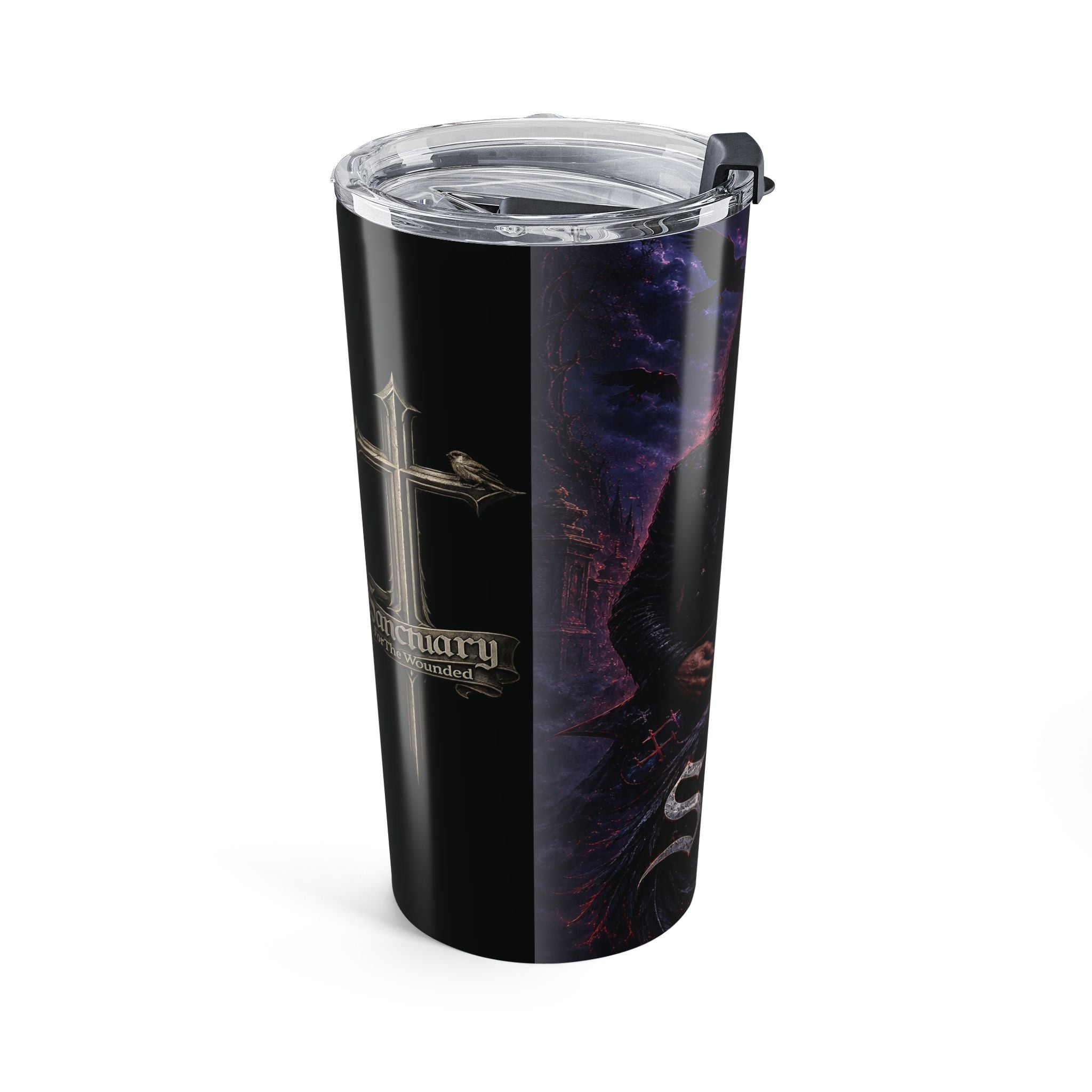 Sanctuary For The Wounded Rock Guitarist 20oz Tumbler — Heavy Metal Cross Design