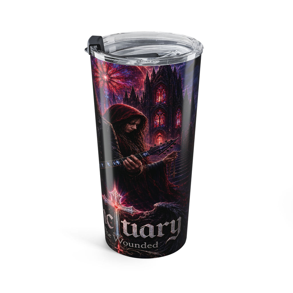 Sanctuary For The Wounded Rock Guitarist 20oz Tumbler — Heavy Metal Cross Design