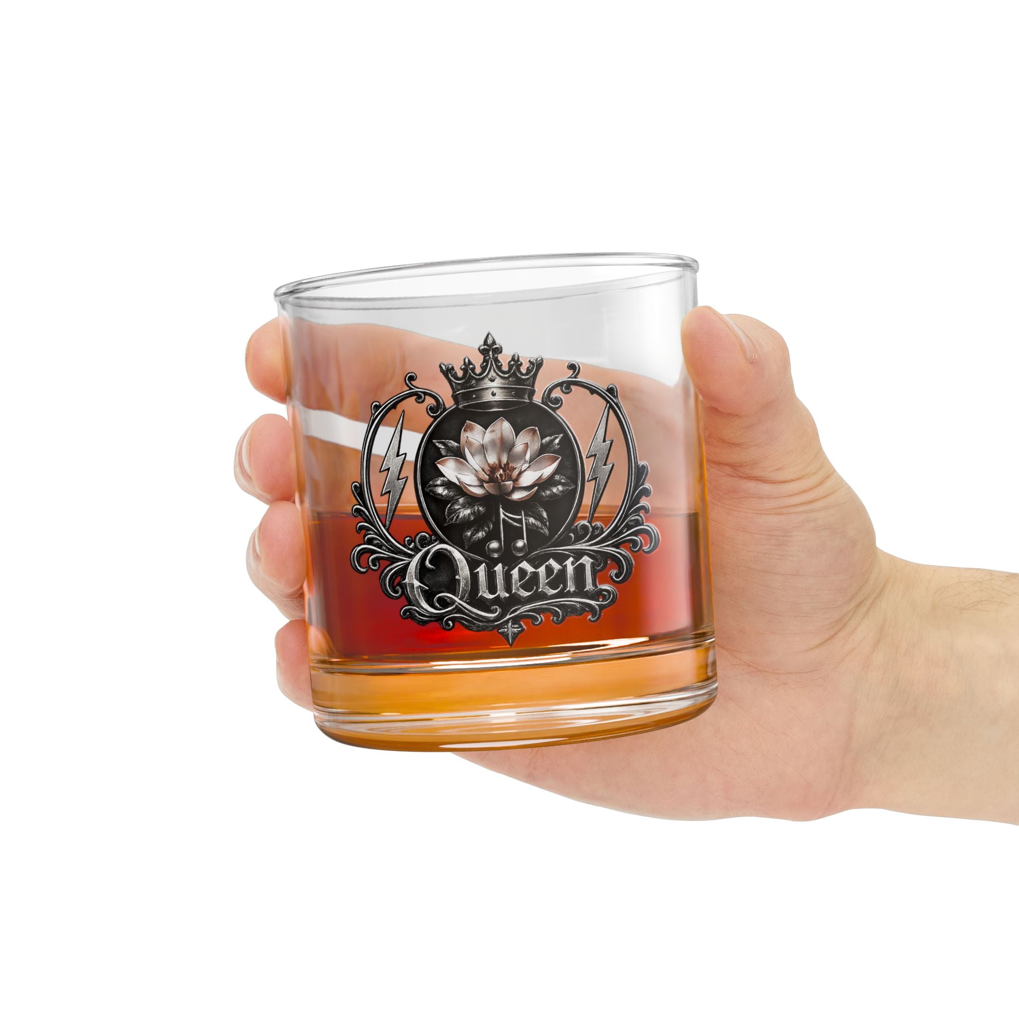 Queen Emblem 10oz Rocks Glass – Crowned Lotus Bar Whiskey Glass