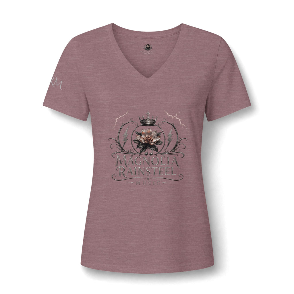Magnolia Rainsteel Music - Floral Crown Band Logo V-Neck Tee - Queen Collection - Wear Your Crown