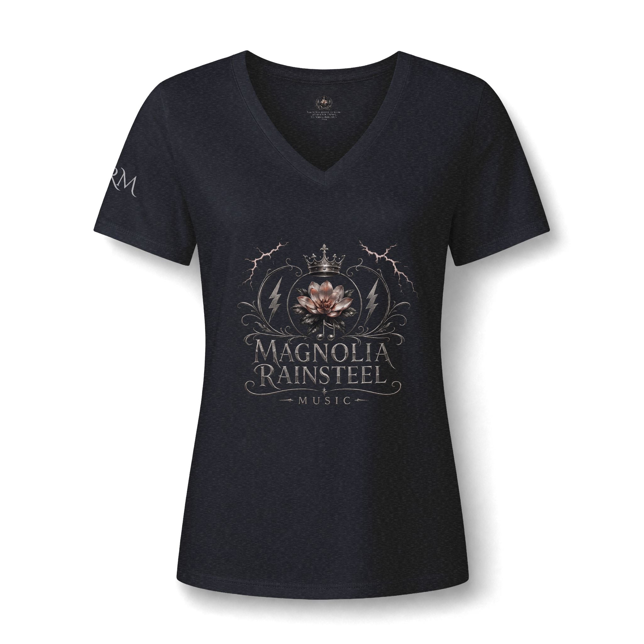 Magnolia Rainsteel Music - Floral Crown Band Logo V-Neck Tee - Queen Collection - Wear Your Crown