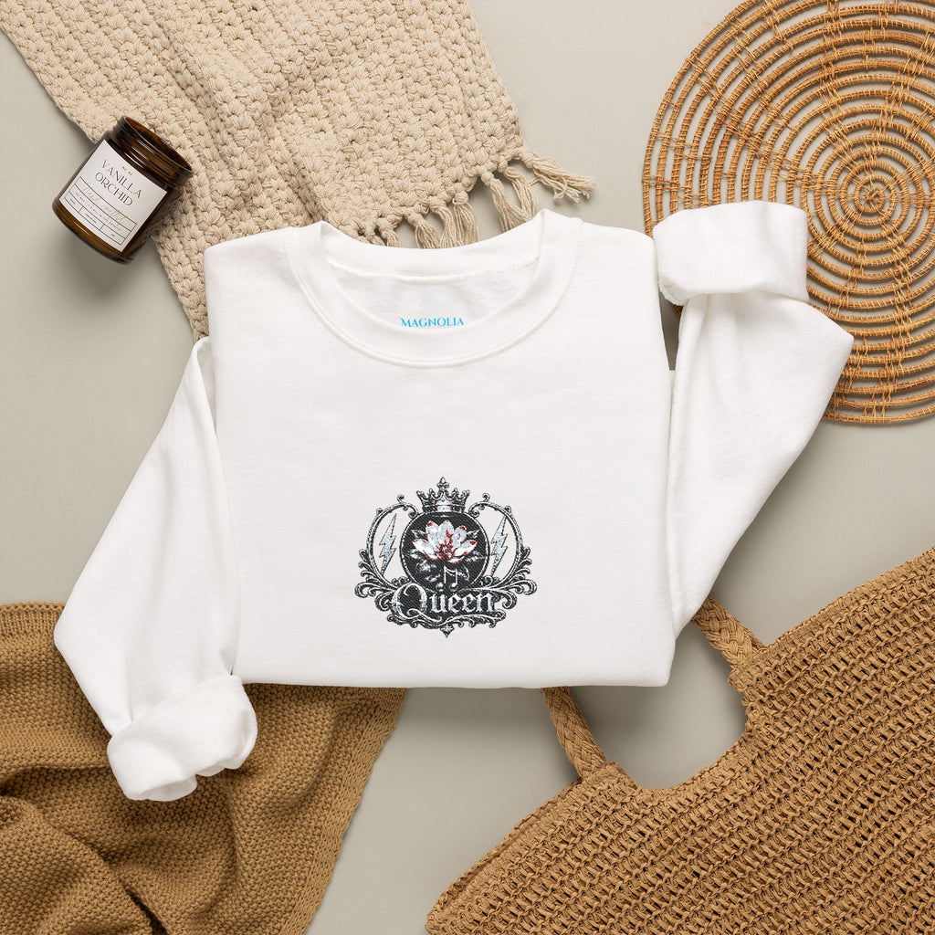 Queen - Floral Crest Crewneck Sweatshirt — Small Vintage Rose Emblem
