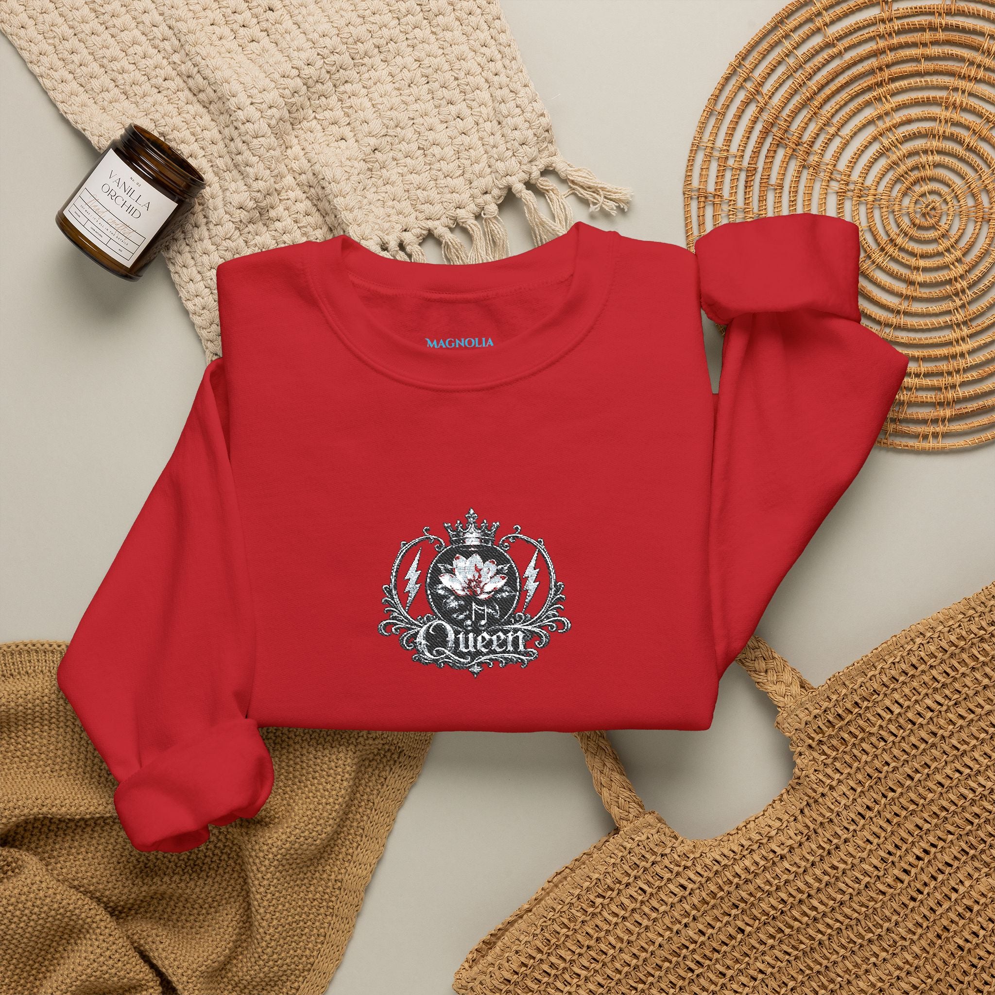 Queen - Floral Crest Crewneck Sweatshirt — Small Vintage Rose Emblem