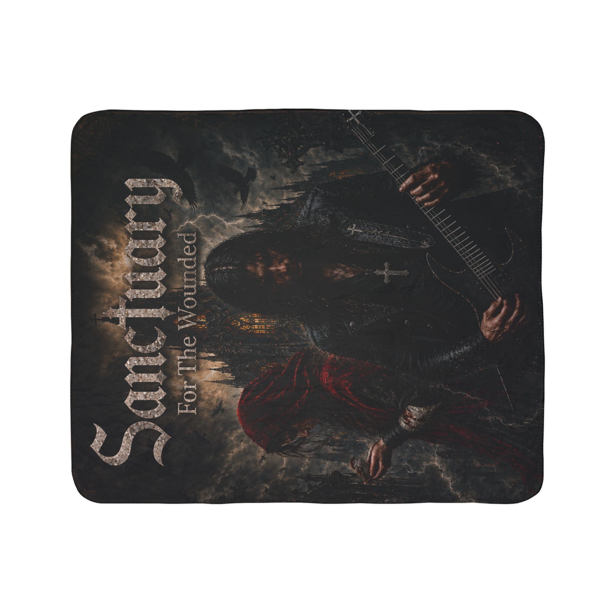 Sanctuary "For The Wounded" Fleece Sherpa Blanket — Gothic Rock Band Throw