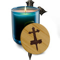 Sanctuary For the Wounded - Engraved Cross Soy Candle 14oz — Scented Bamboo Lid Candle for Prayer & Home Decor