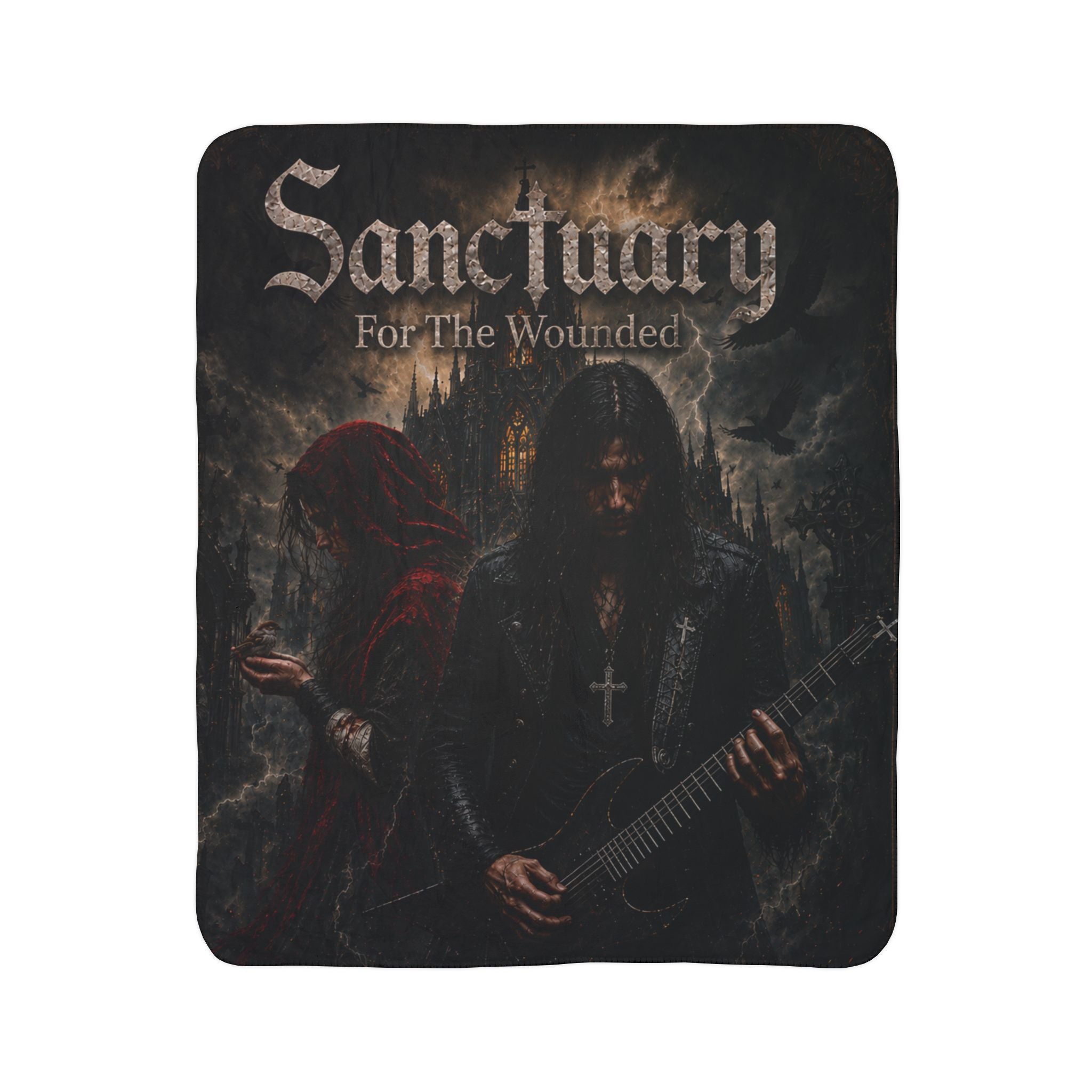 Sanctuary "For The Wounded" Fleece Sherpa Blanket — Gothic Rock Band Throw