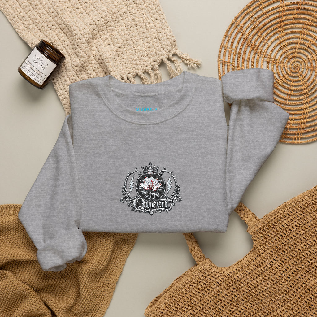 Queen - Floral Crest Crewneck Sweatshirt — Small Vintage Rose Emblem