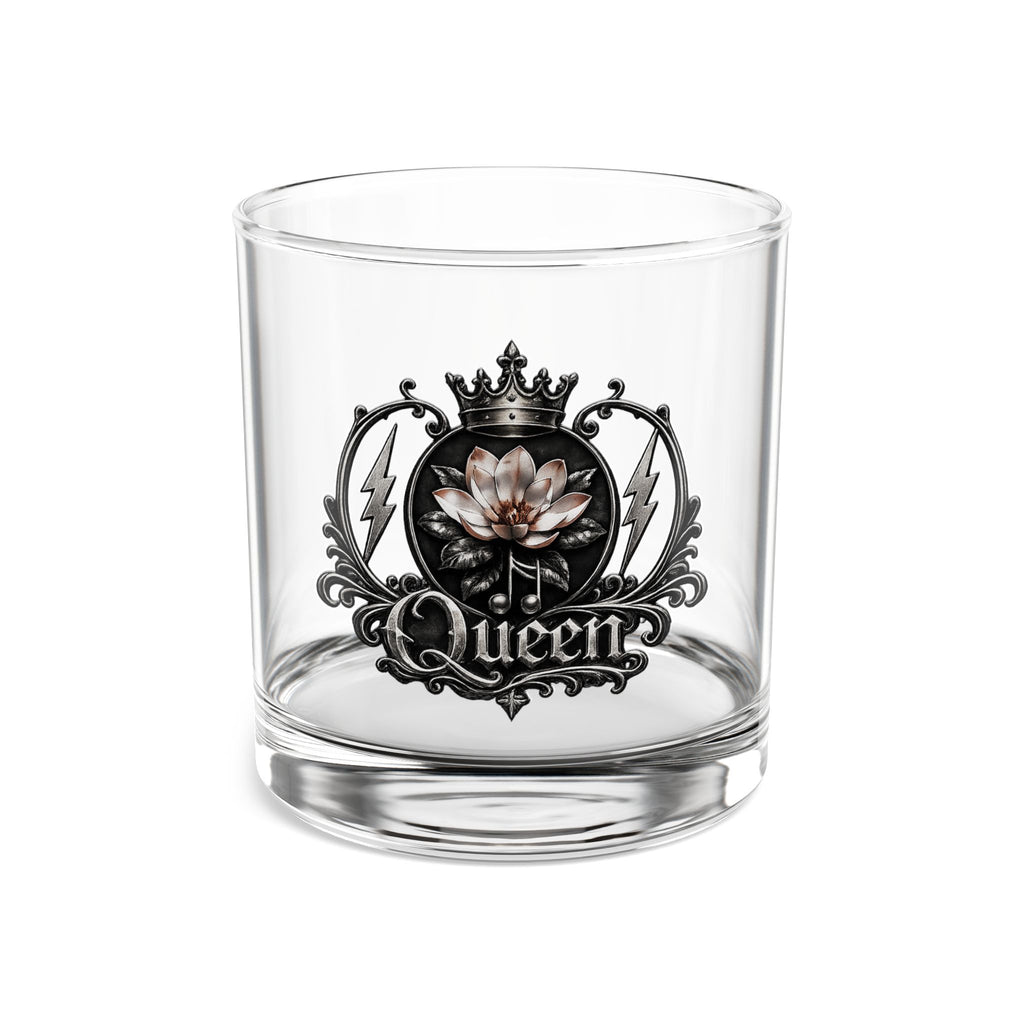 Queen Emblem 10oz Rocks Glass – Crowned Lotus Bar Whiskey Glass