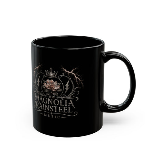 Magnolia Rainsteel Music - Black Coffee Mug - Official Floral Logo Mug - Queen Collection - Wear Your Crown