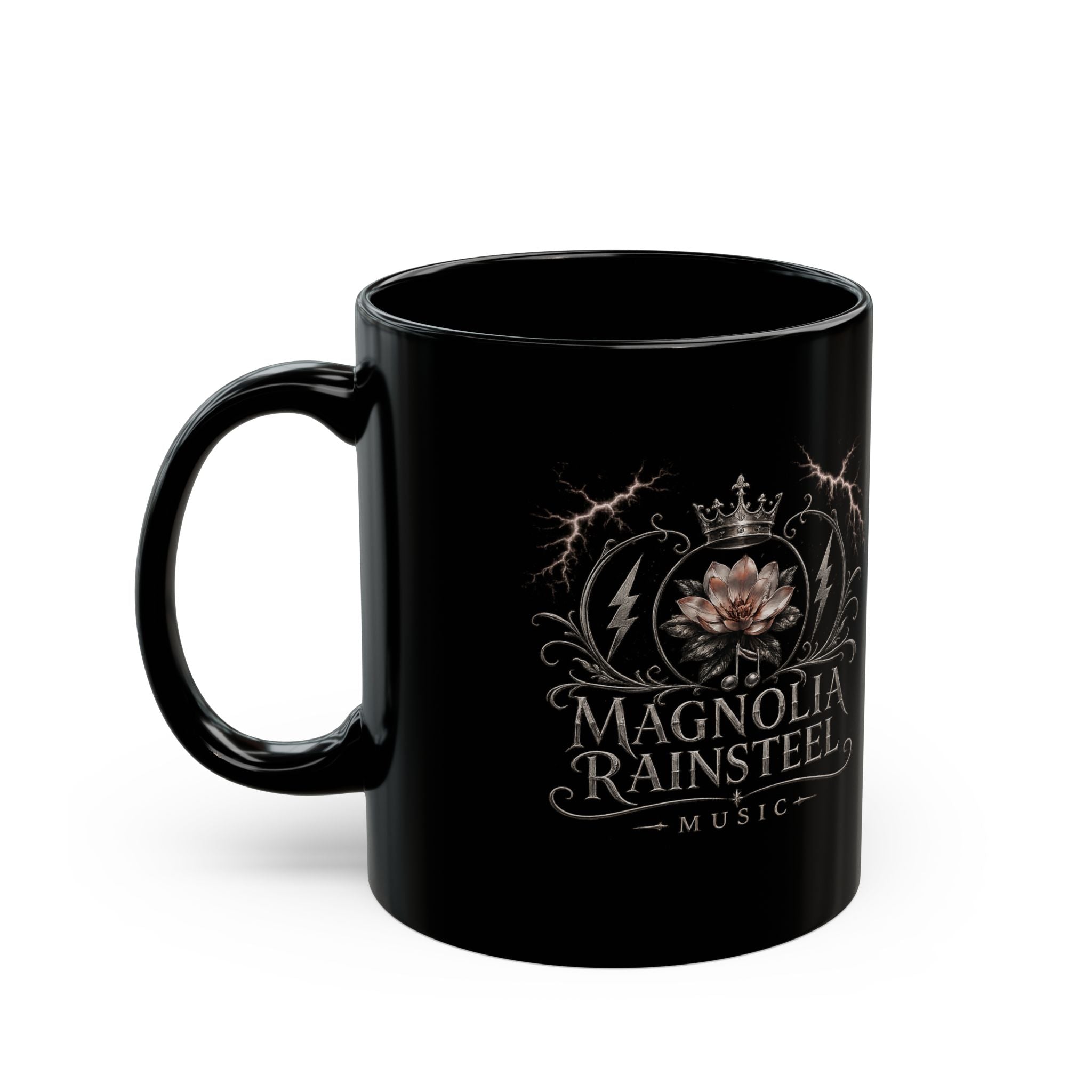 Magnolia Rainsteel Music - Black Coffee Mug - Official Floral Logo Mug - Queen Collection - Wear Your Crown