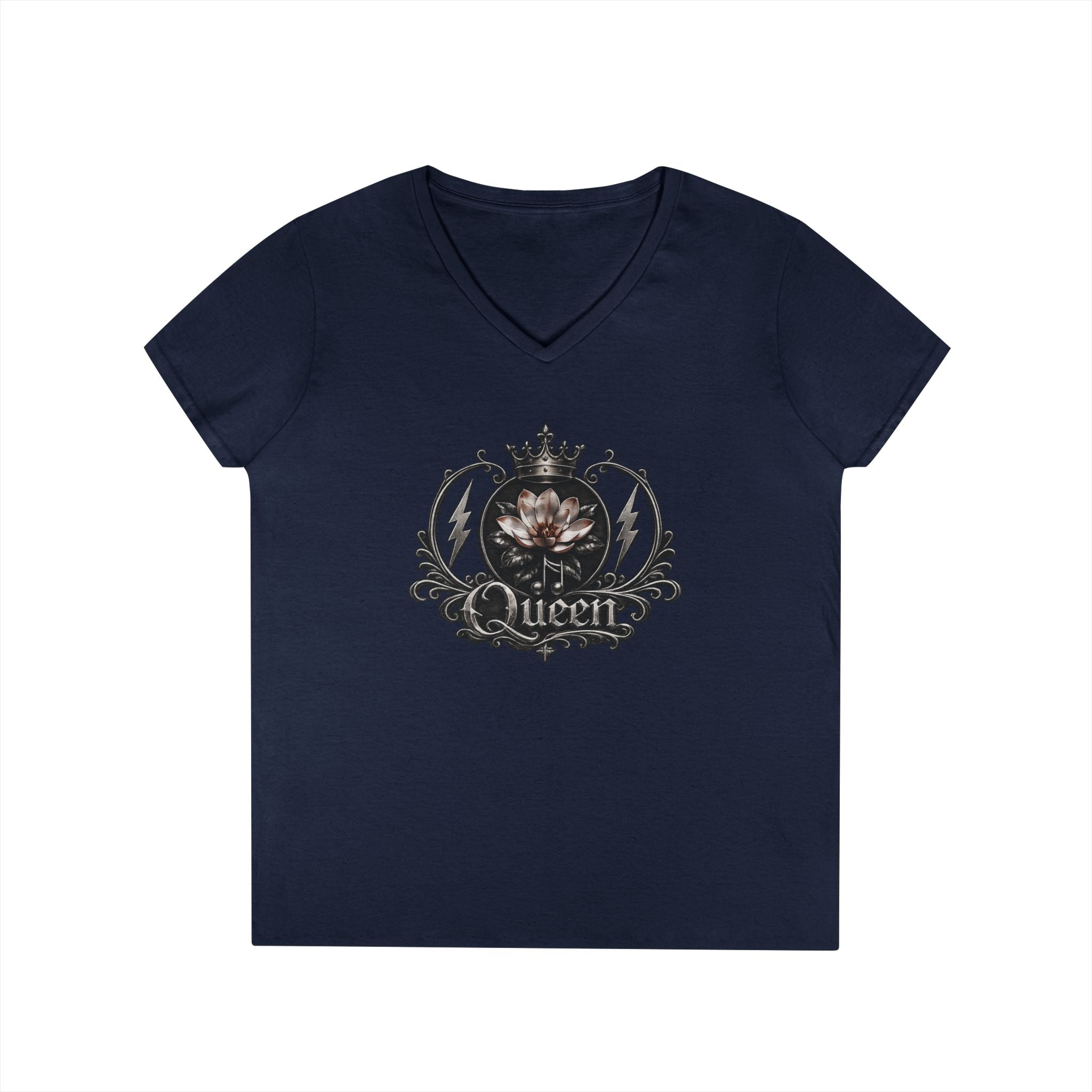 Queen - Skull V-Neck Tee — Gothic Floral Crown Ladies' T-Shirt