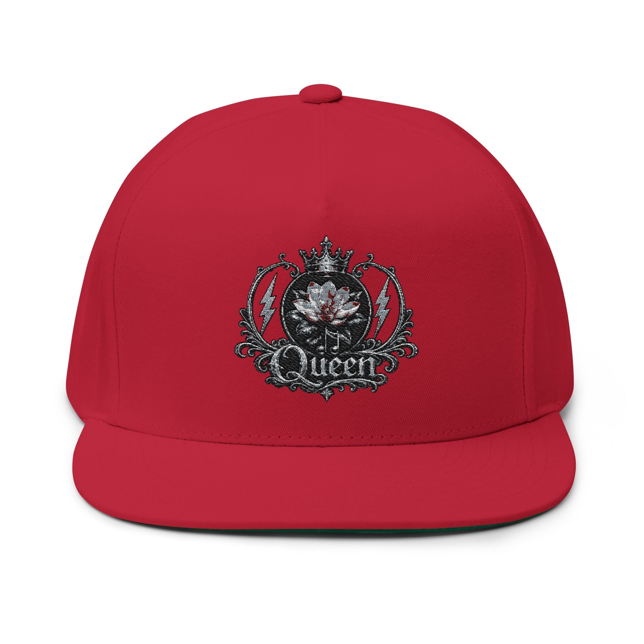 Embroidered 'Queen' Flat Bill Cap – Crown Crest Snapback Hat