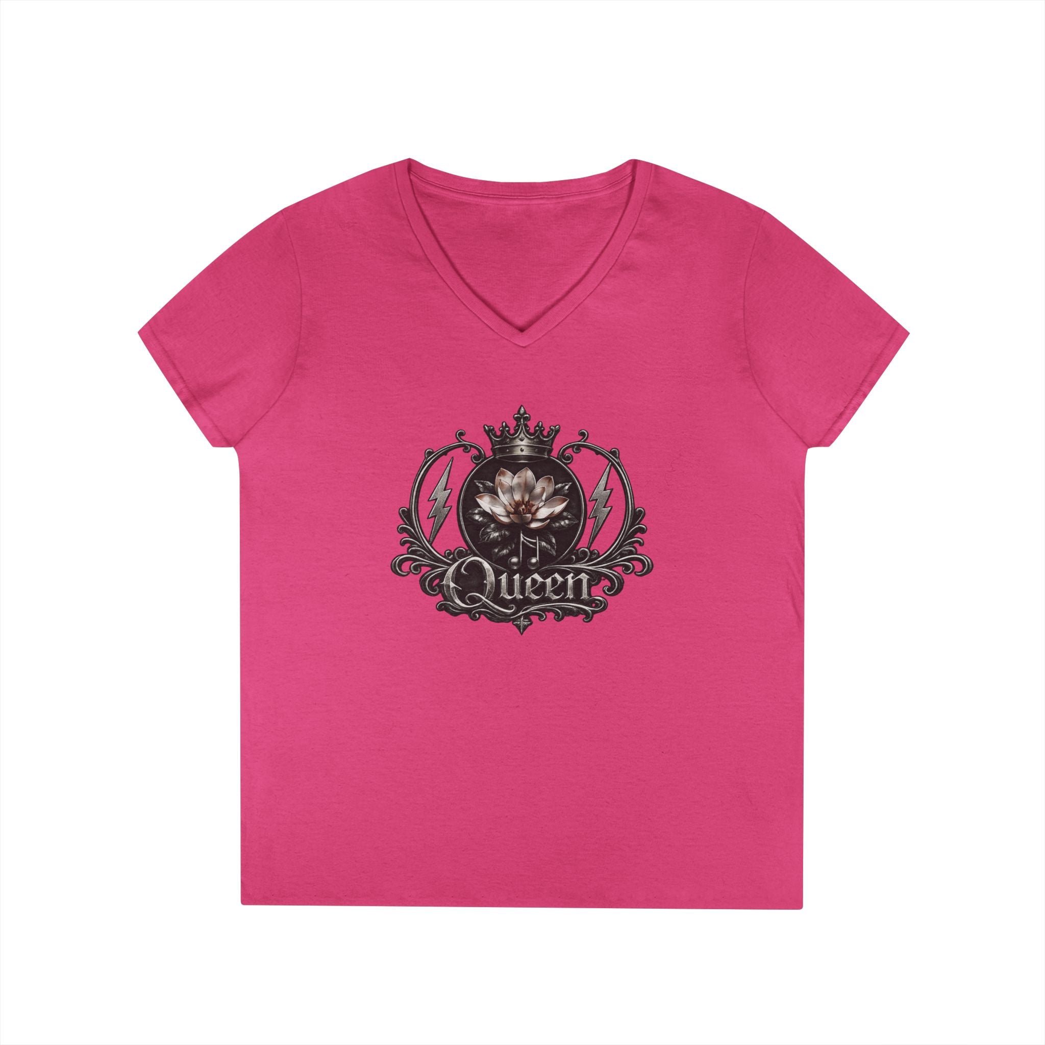 Queen - Skull V-Neck Tee — Gothic Floral Crown Ladies' T-Shirt