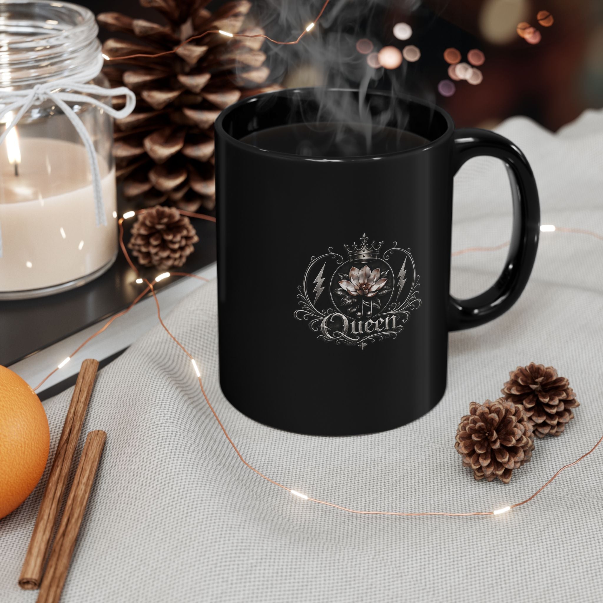 Magnolia Rainsteel Music - Black Coffee Mug - Official Floral Logo Mug - Queen Collection - Wear Your Crown