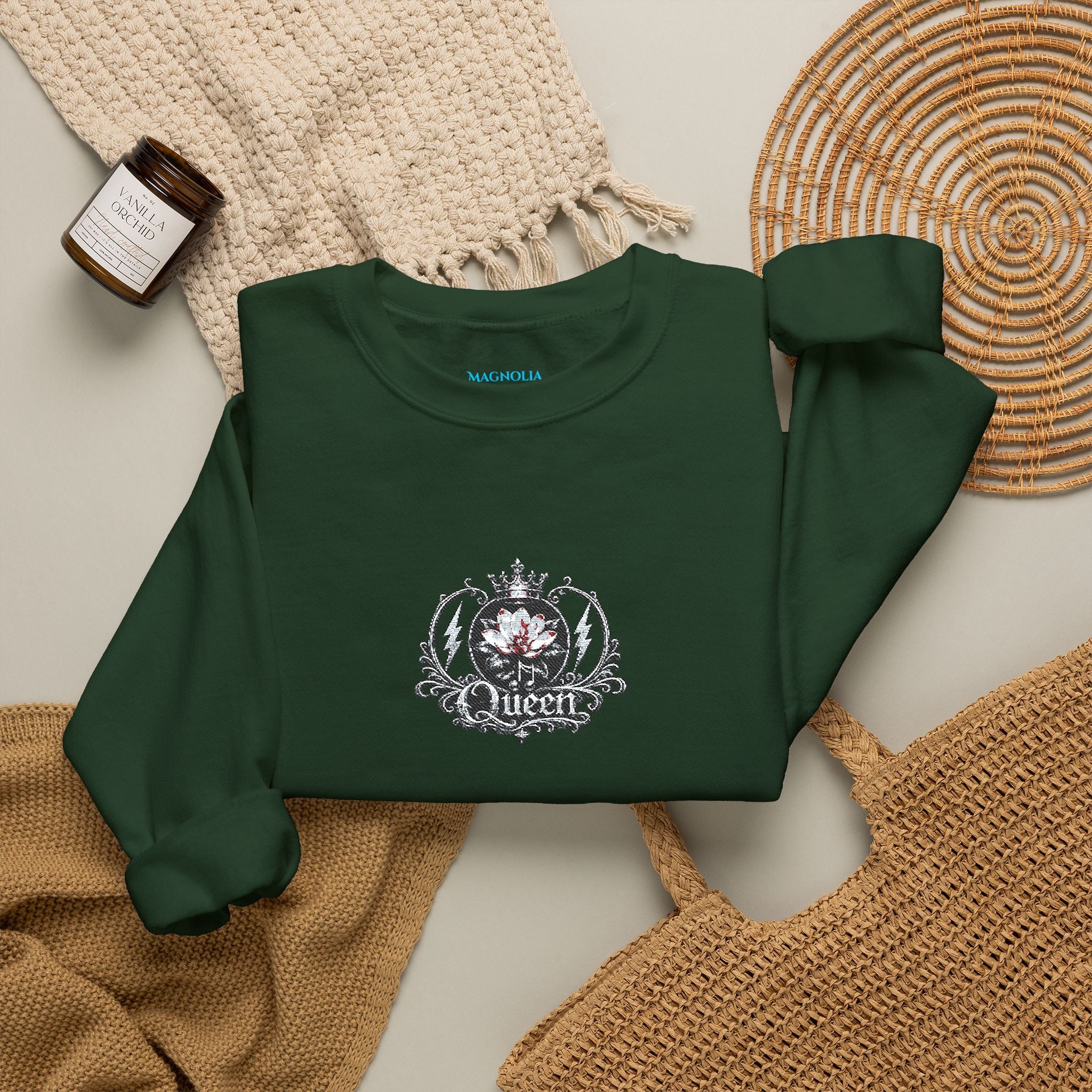 Queen - Floral Crest Crewneck Sweatshirt — Small Vintage Rose Emblem