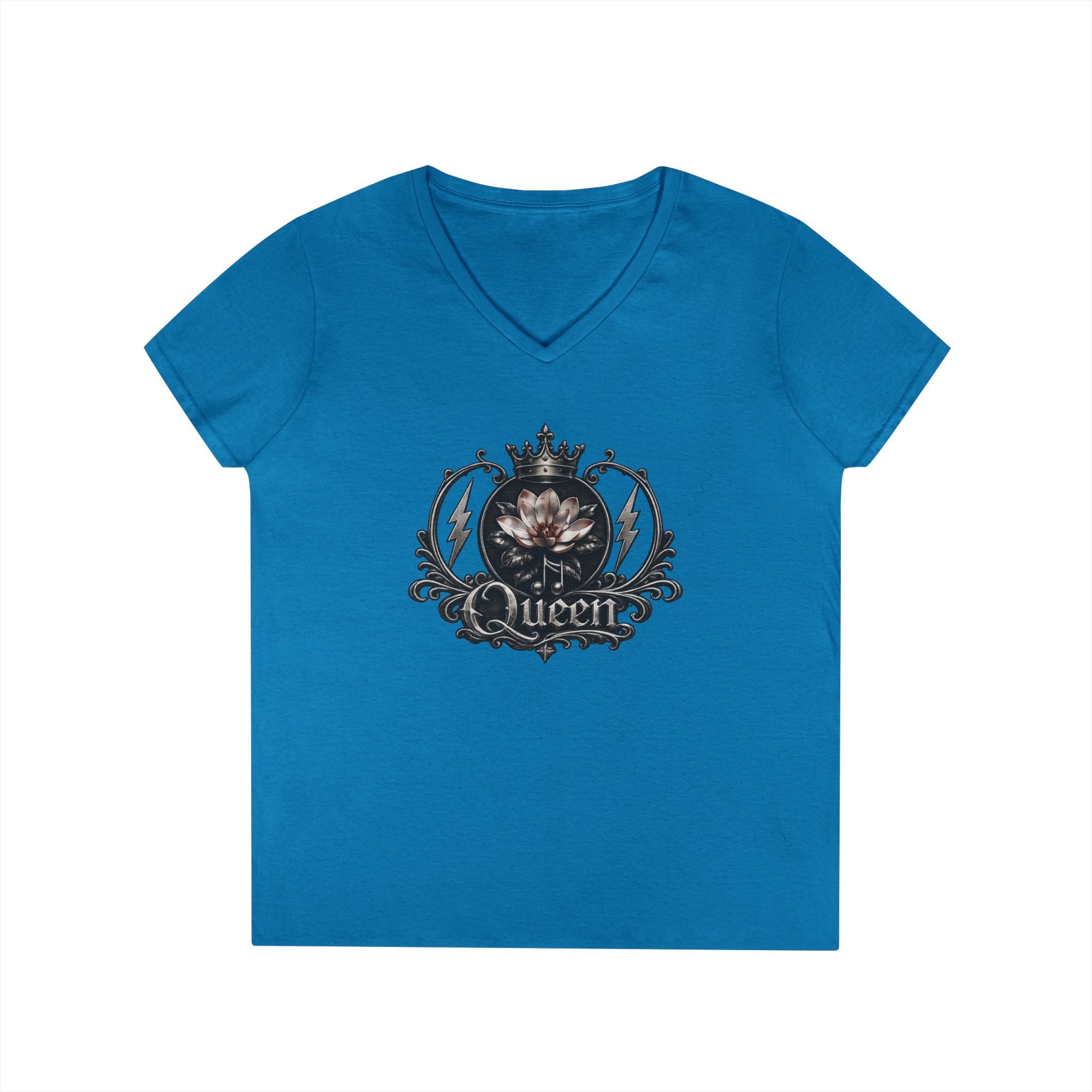 Queen - Skull V-Neck Tee — Gothic Floral Crown Ladies' T-Shirt