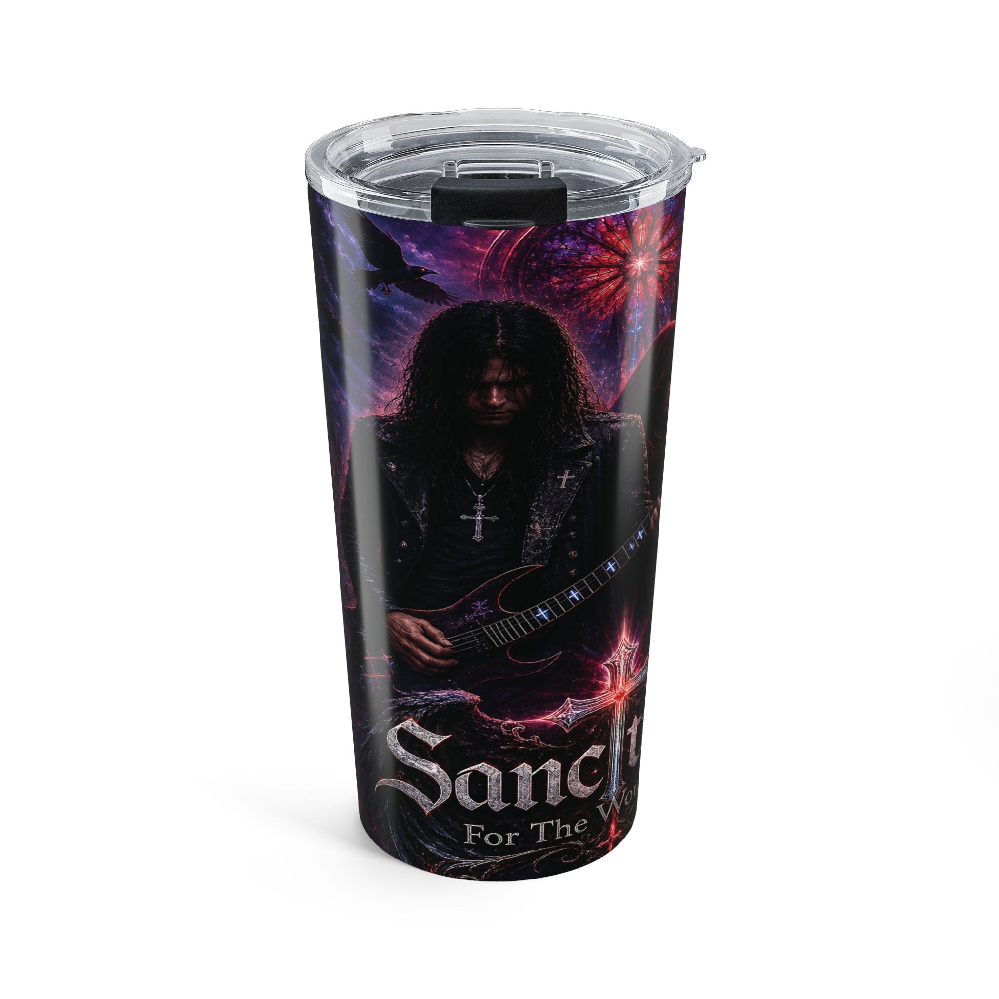 Sanctuary For The Wounded Rock Guitarist 20oz Tumbler — Heavy Metal Cross Design