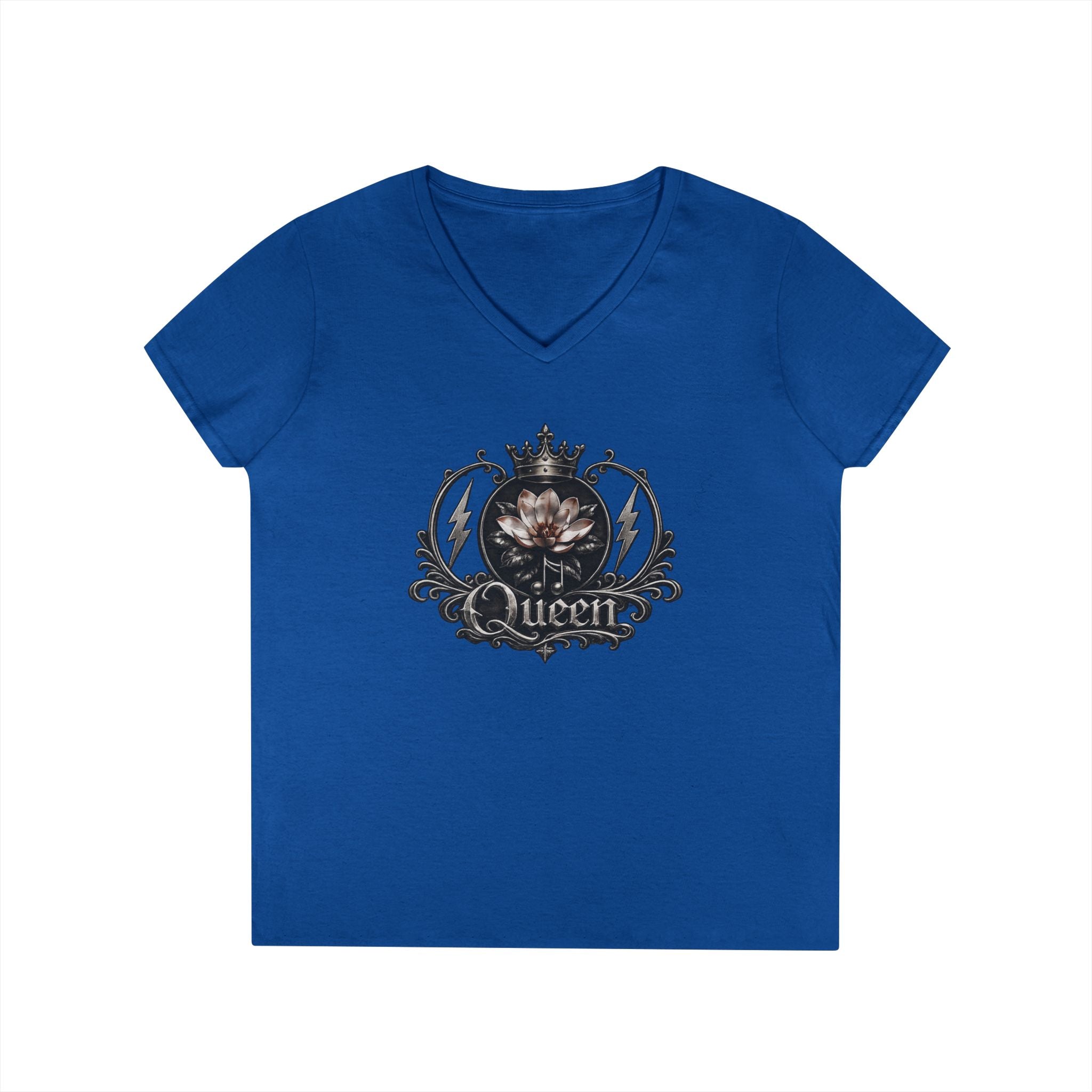Queen - Skull V-Neck Tee — Gothic Floral Crown Ladies' T-Shirt