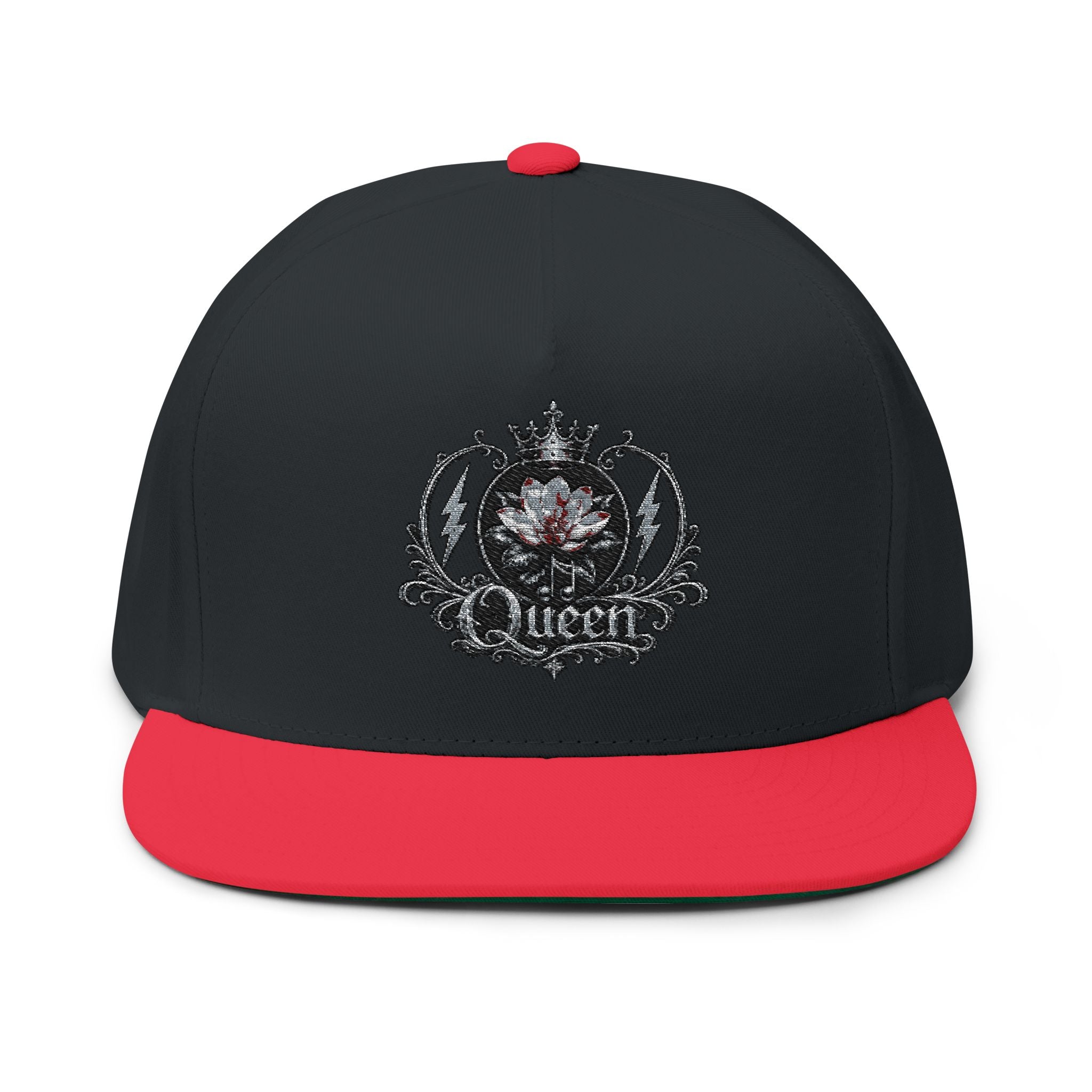 Embroidered 'Queen' Flat Bill Cap – Crown Crest Snapback Hat