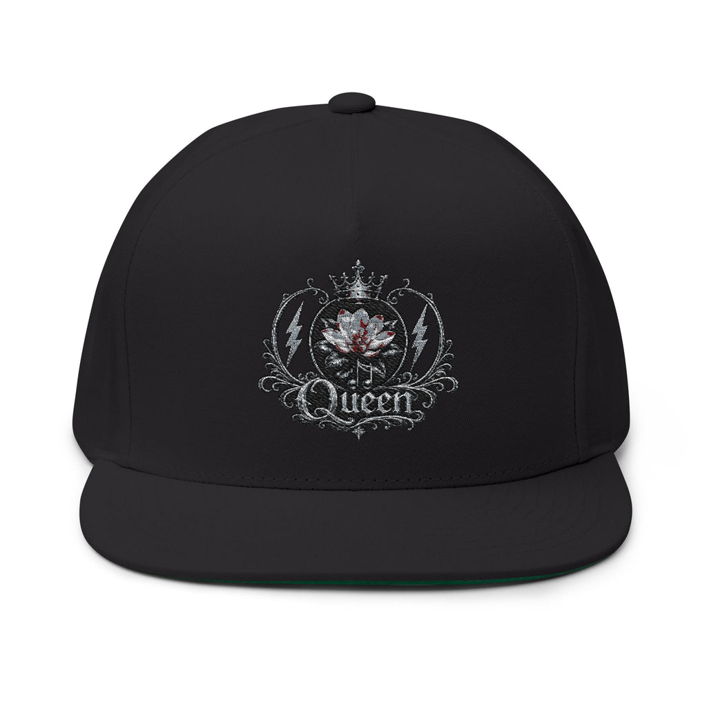 Embroidered 'Queen' Flat Bill Cap – Crown Crest Snapback Hat
