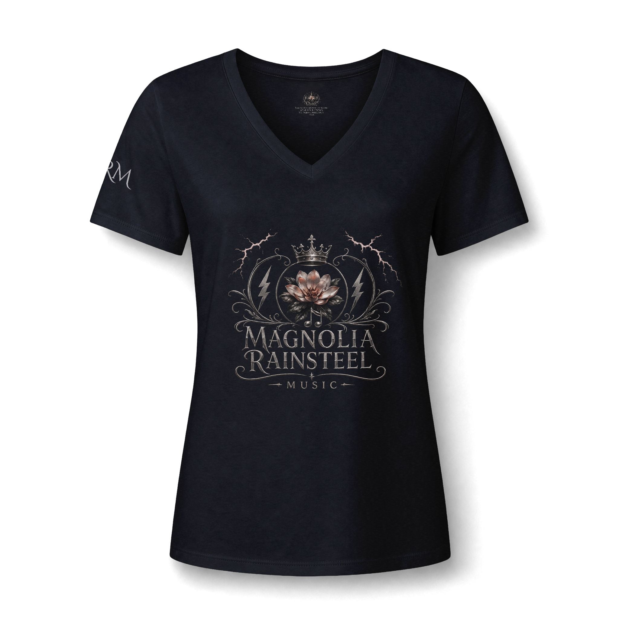 Magnolia Rainsteel Music - Floral Crown Band Logo V-Neck Tee - Queen Collection - Wear Your Crown