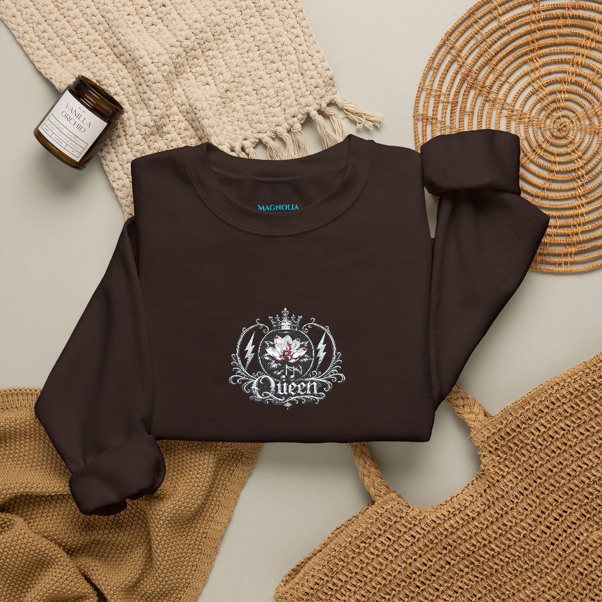 Queen - Floral Crest Crewneck Sweatshirt — Small Vintage Rose Emblem