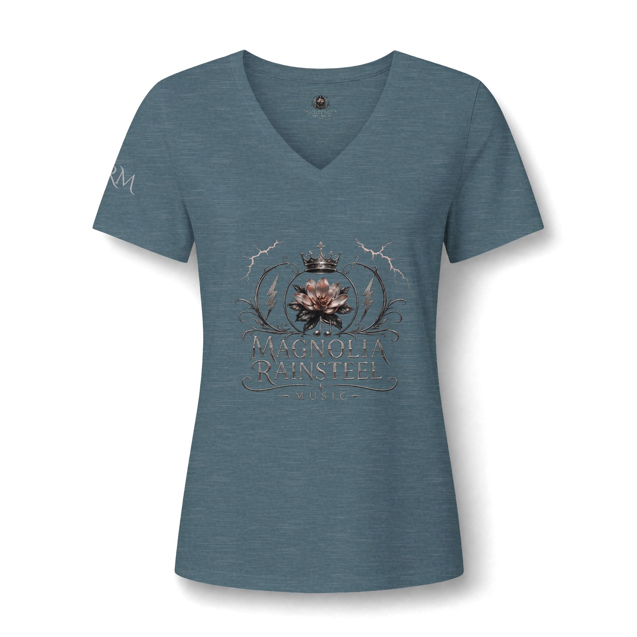 Magnolia Rainsteel Music - Floral Crown Band Logo V-Neck Tee - Queen Collection - Wear Your Crown