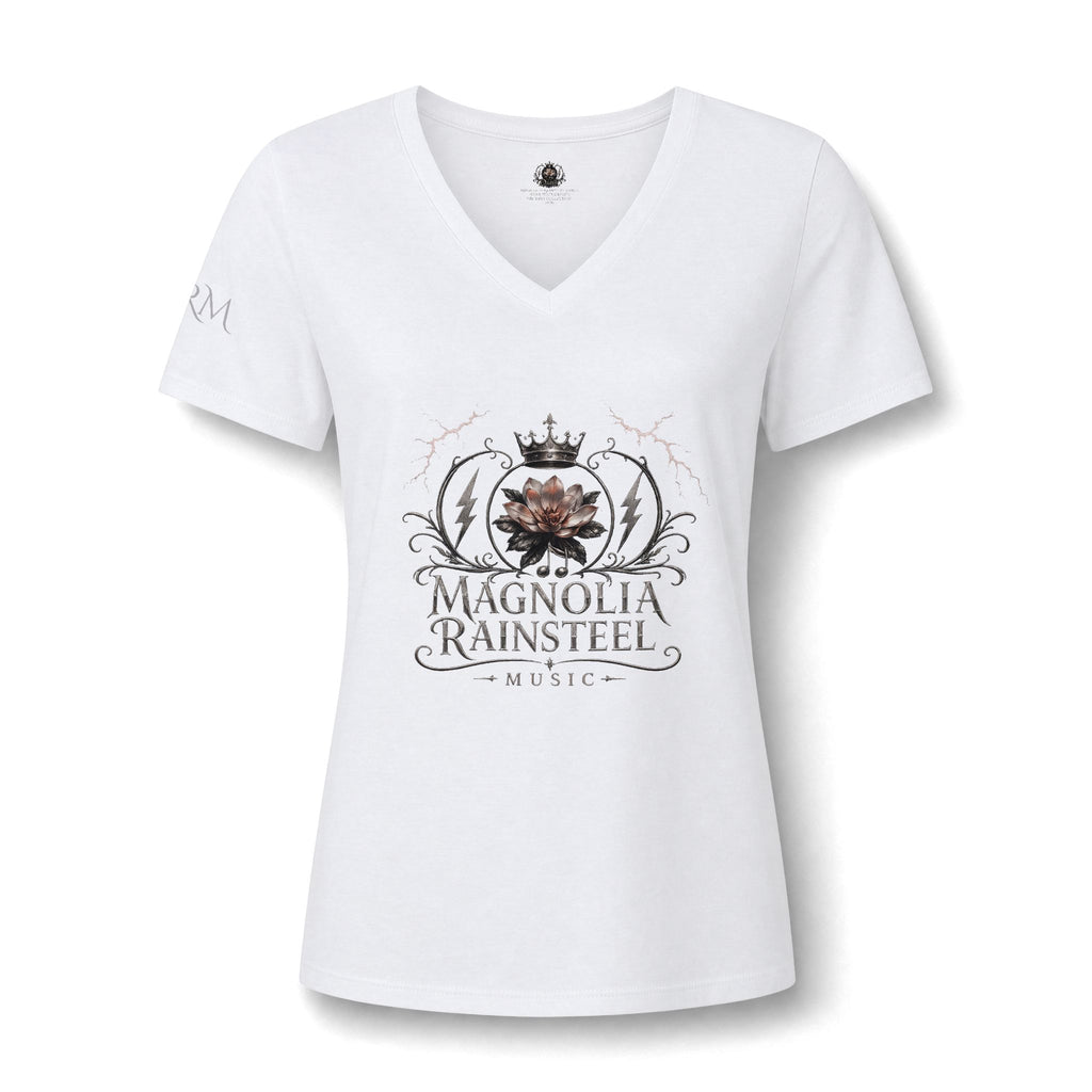 Magnolia Rainsteel Music - Floral Crown Band Logo V-Neck Tee - Queen Collection - Wear Your Crown
