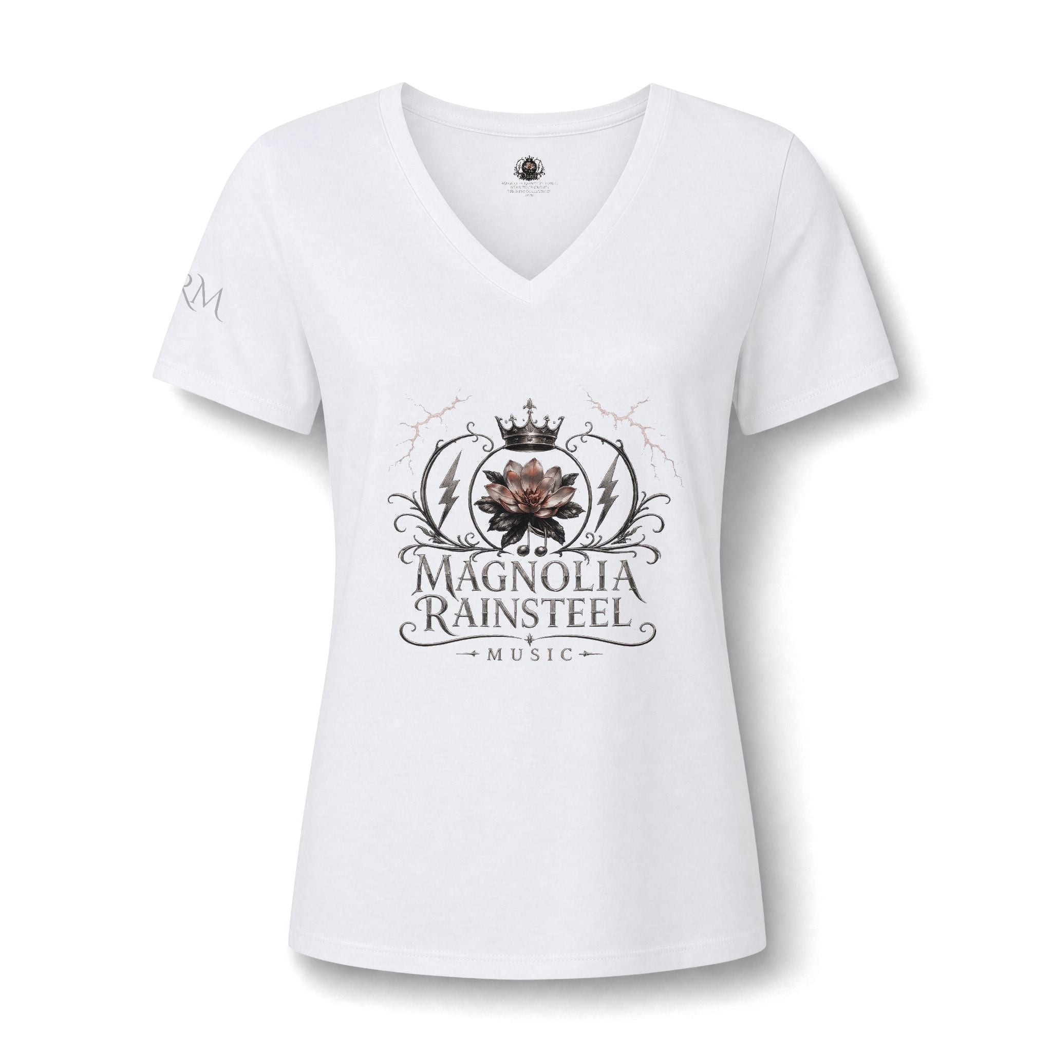 Magnolia Rainsteel Music - Floral Crown Band Logo V-Neck Tee - Queen Collection - Wear Your Crown