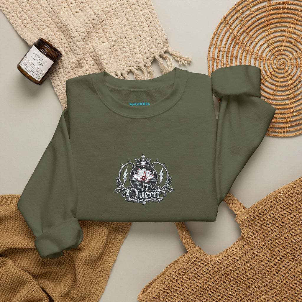 Queen - Floral Crest Crewneck Sweatshirt — Small Vintage Rose Emblem
