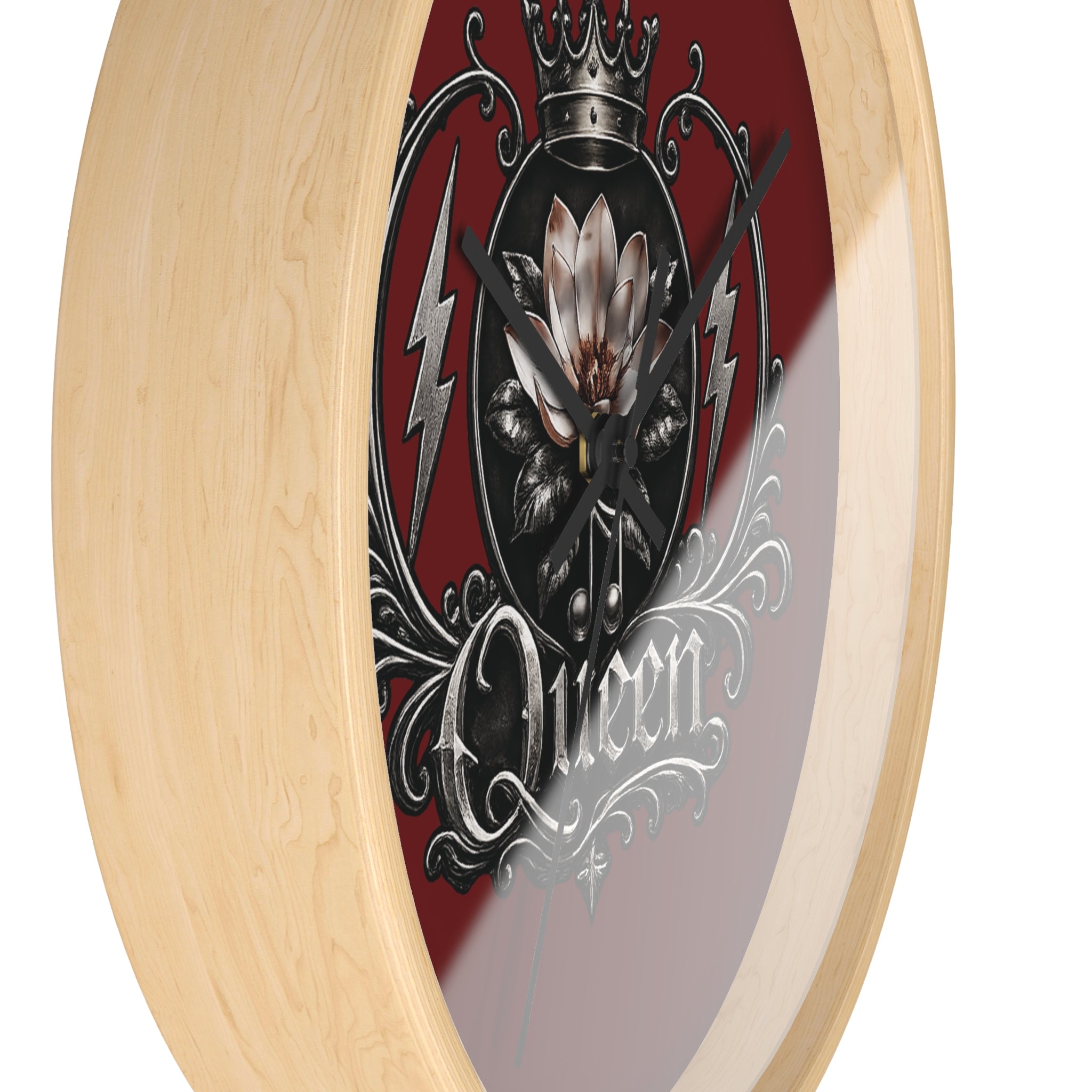 Queen Emblem Wall Clock — Gothic Crown & Lightning Rose Decorative Clock