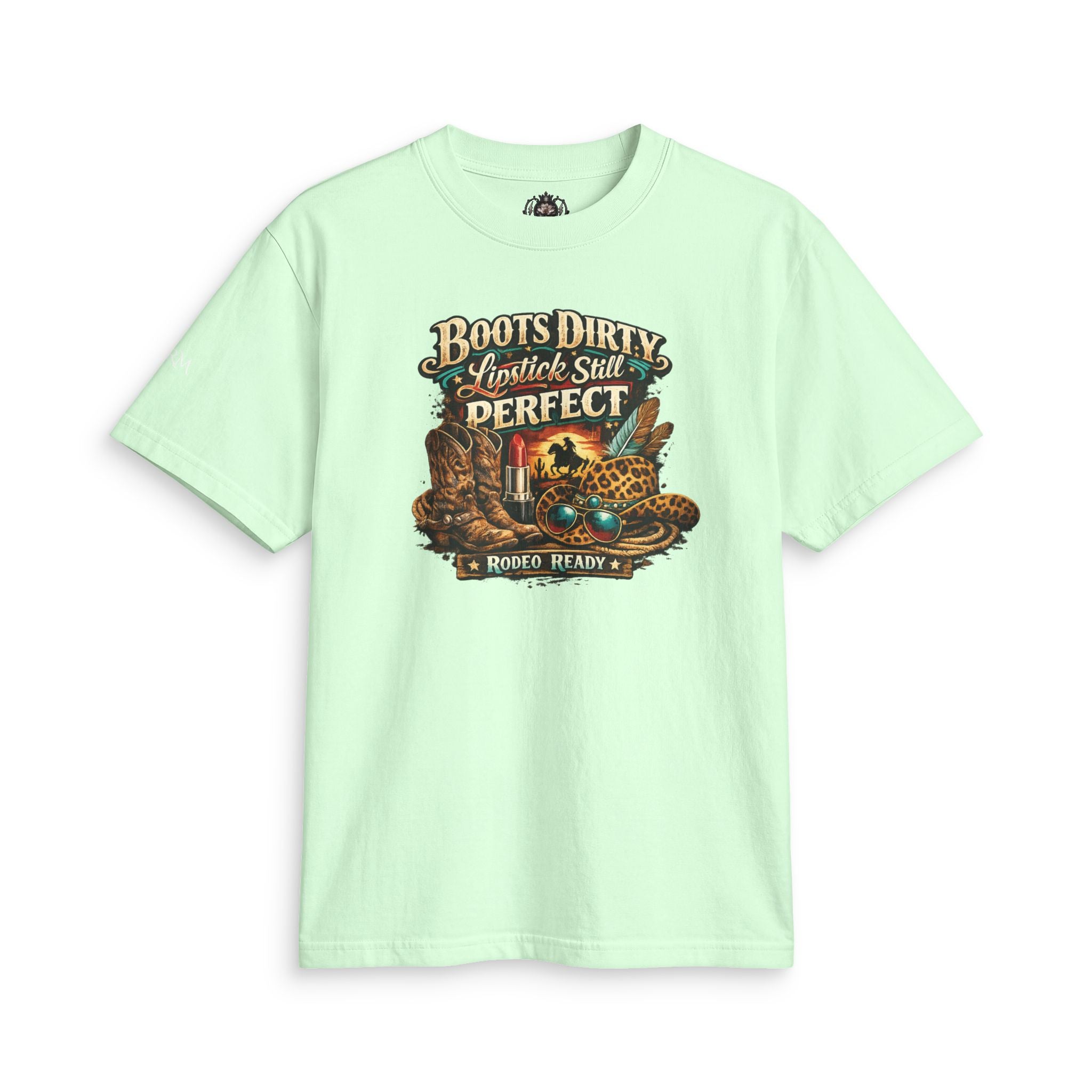 Boots Dirty, Lipstick Still Perfect - Vintage Western Graphic T-Shirt - Magnolia Rainsteel Music Queen Collection