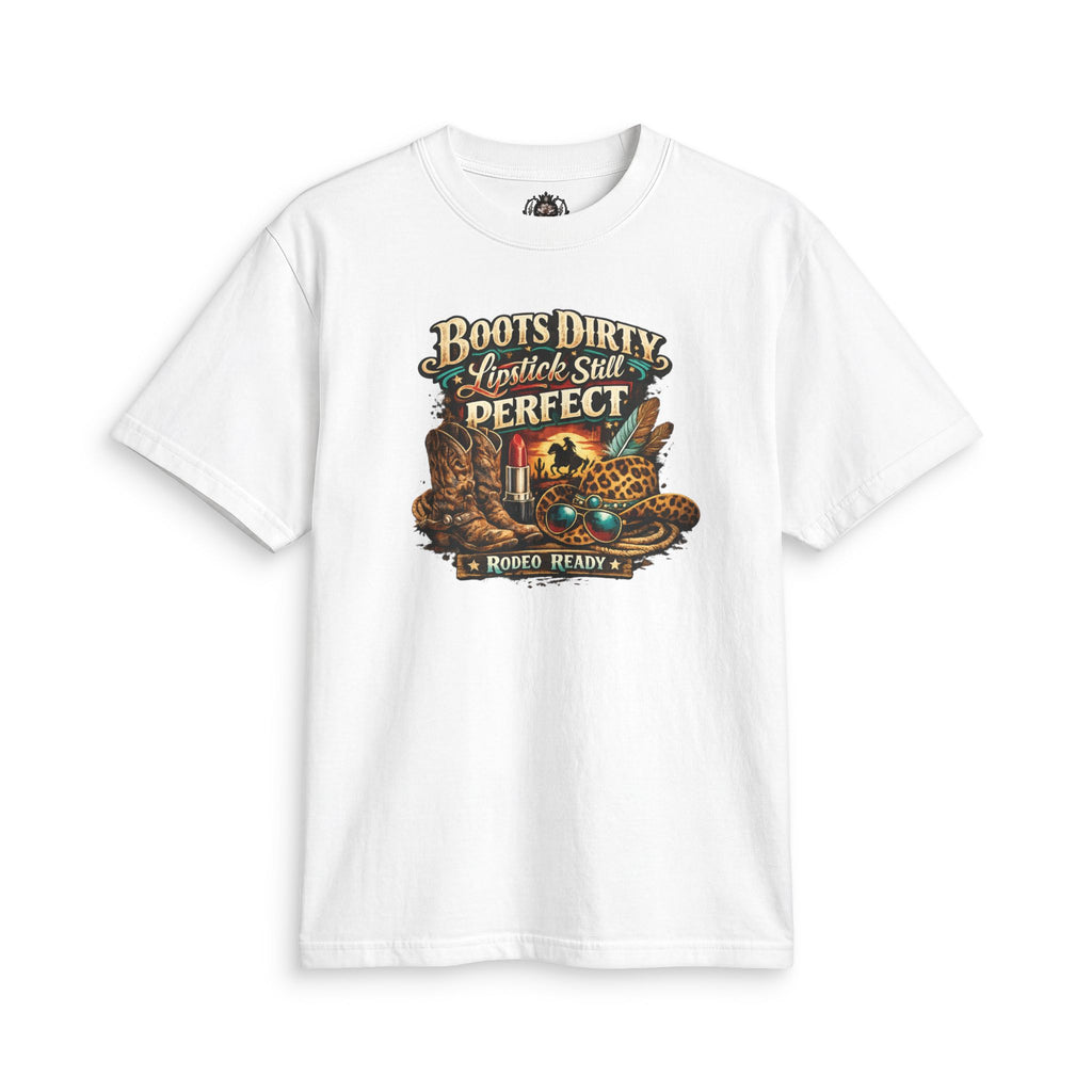 Boots Dirty, Lipstick Still Perfect - Vintage Western Graphic T-Shirt - Magnolia Rainsteel Music Queen Collection