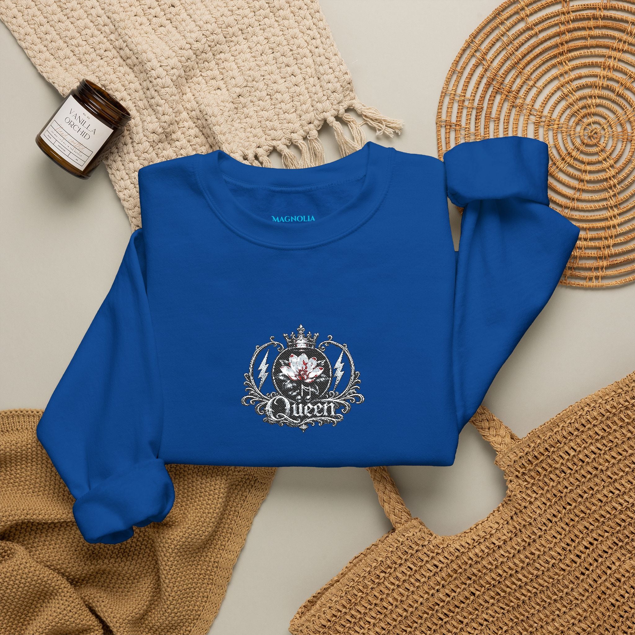 Queen - Floral Crest Crewneck Sweatshirt — Small Vintage Rose Emblem