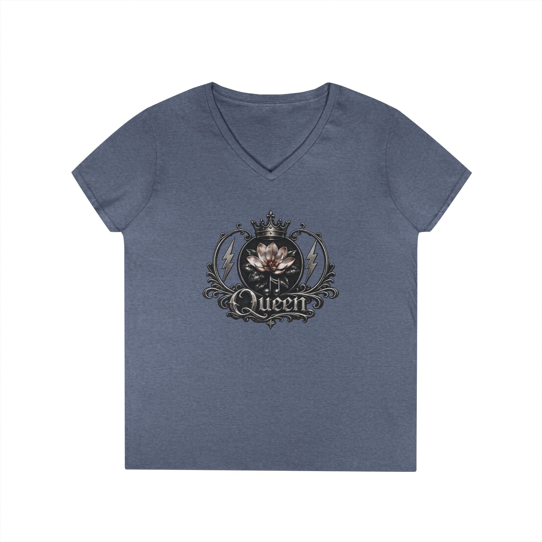Queen - Skull V-Neck Tee — Gothic Floral Crown Ladies' T-Shirt