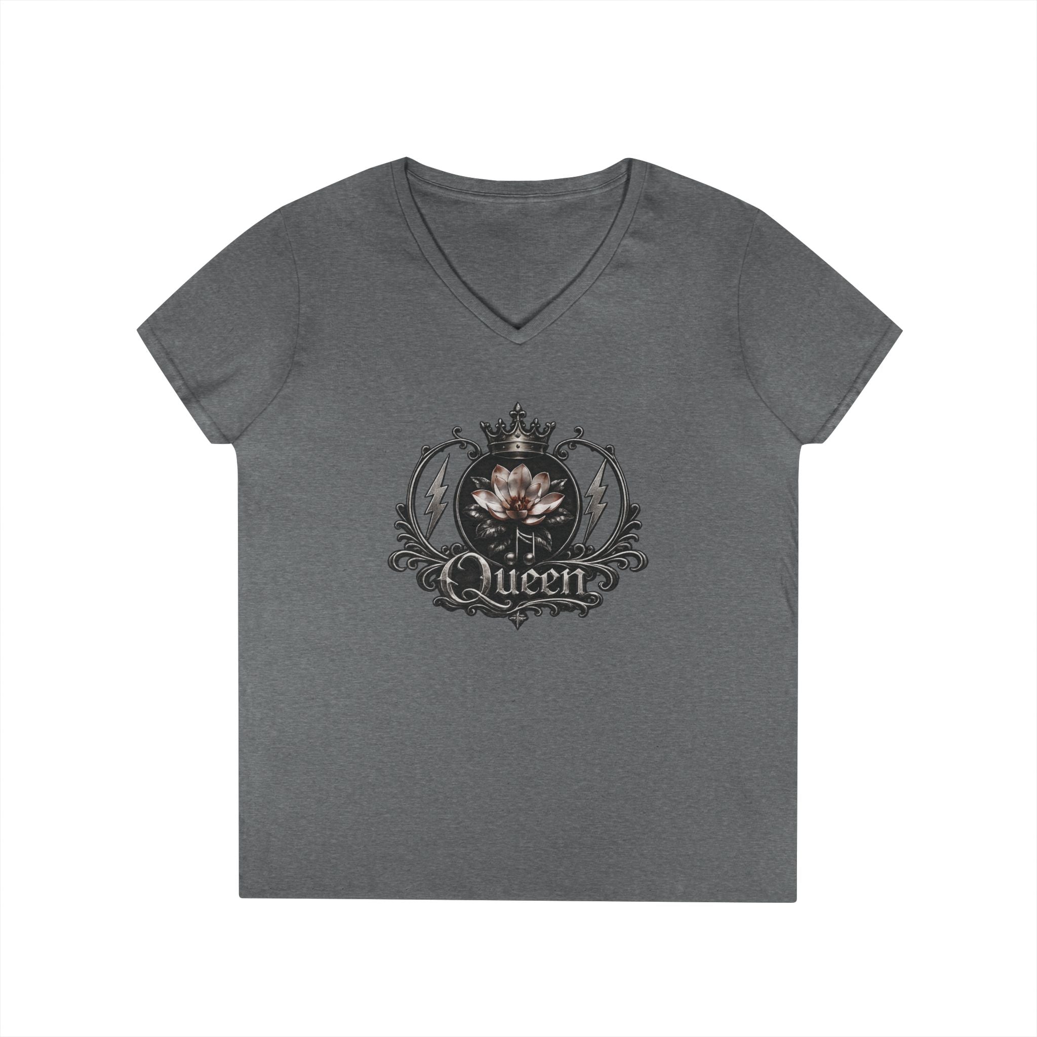 Queen - Skull V-Neck Tee — Gothic Floral Crown Ladies' T-Shirt