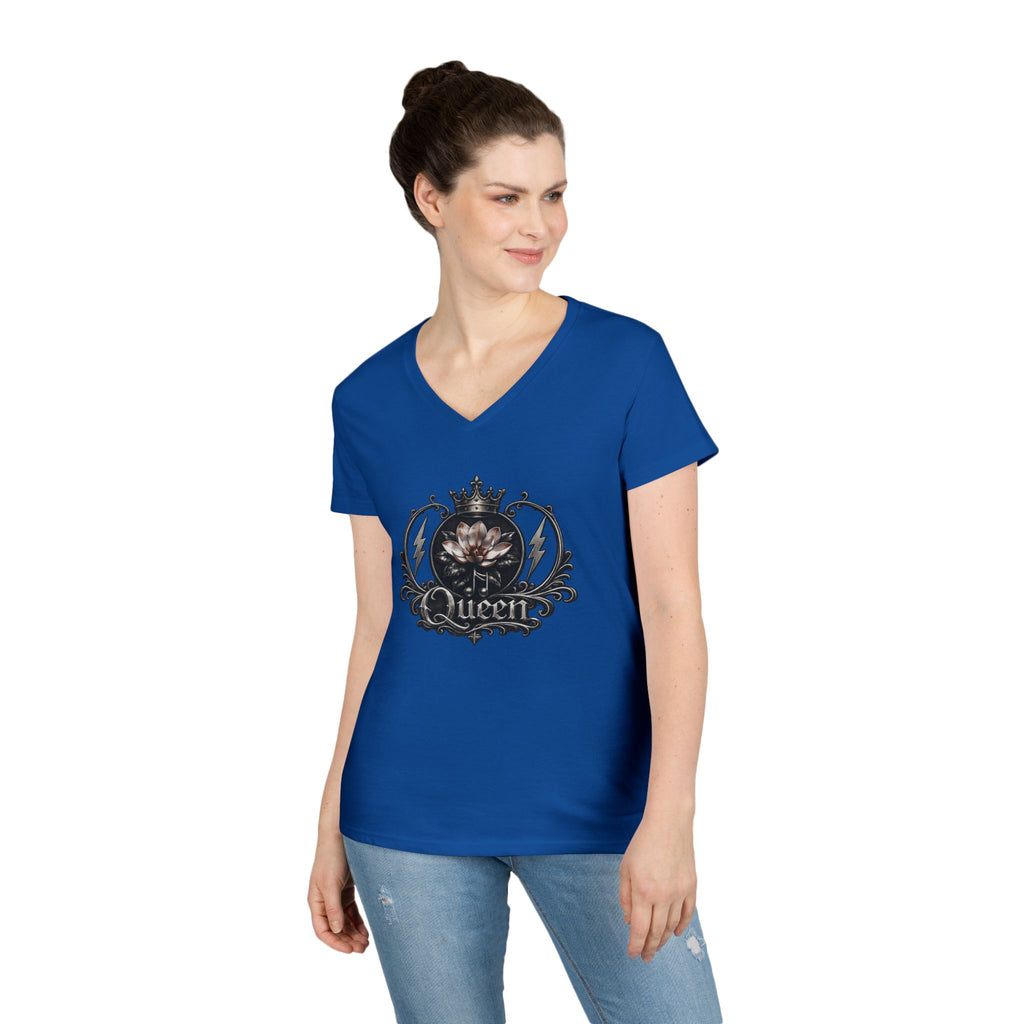 Queen - Skull V-Neck Tee — Gothic Floral Crown Ladies' T-Shirt