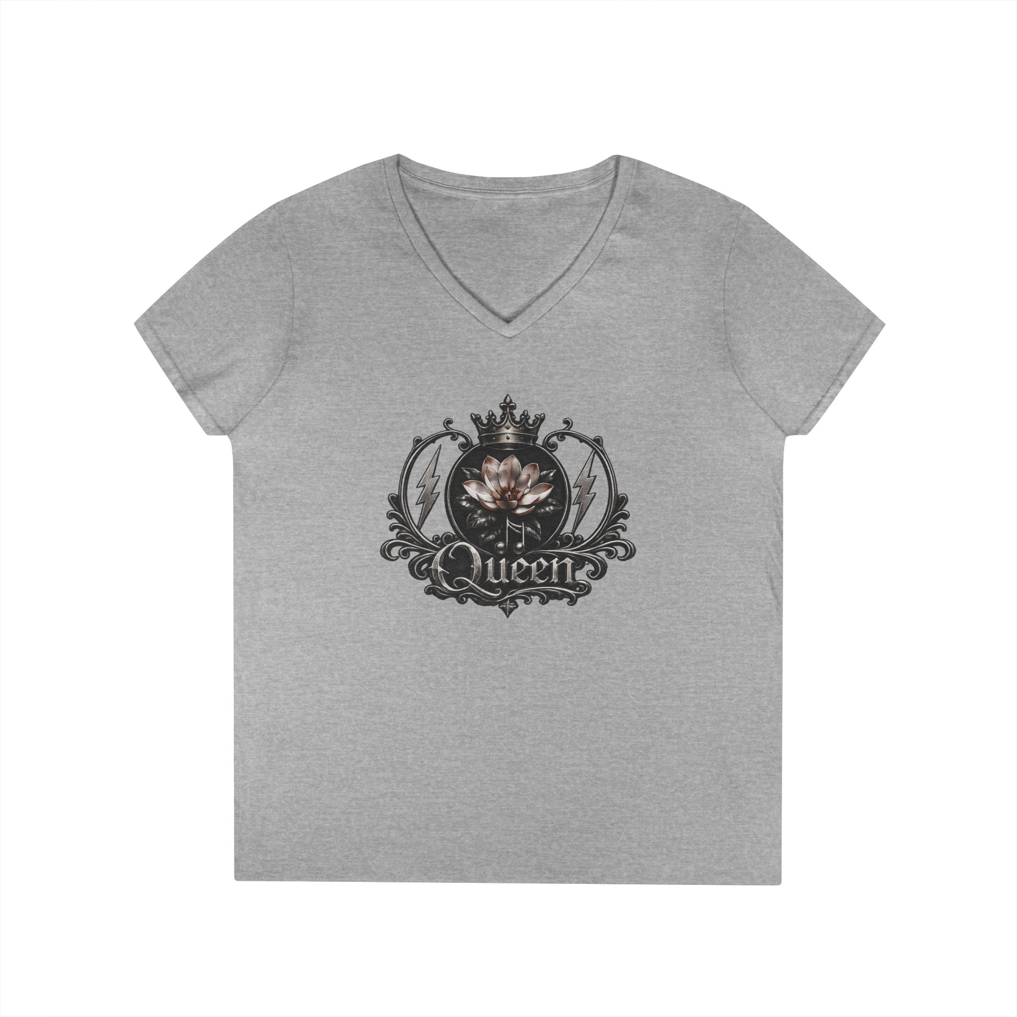 Queen - Skull V-Neck Tee — Gothic Floral Crown Ladies' T-Shirt