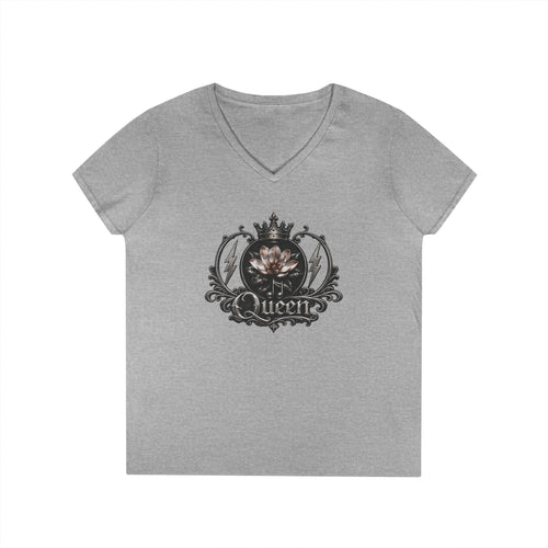 Queen - Skull V-Neck Tee — Gothic Floral Crown Ladies' T-Shirt
