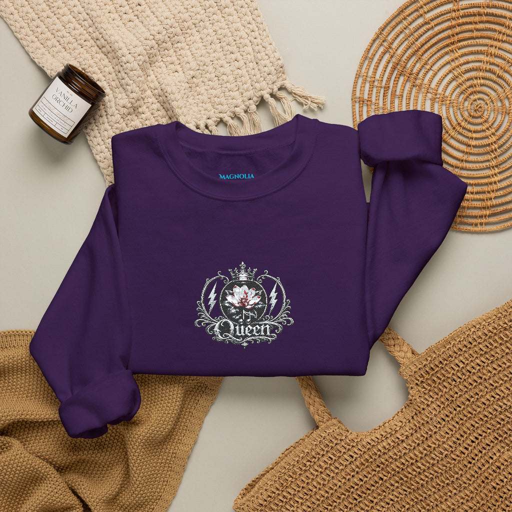 Queen - Floral Crest Crewneck Sweatshirt — Small Vintage Rose Emblem