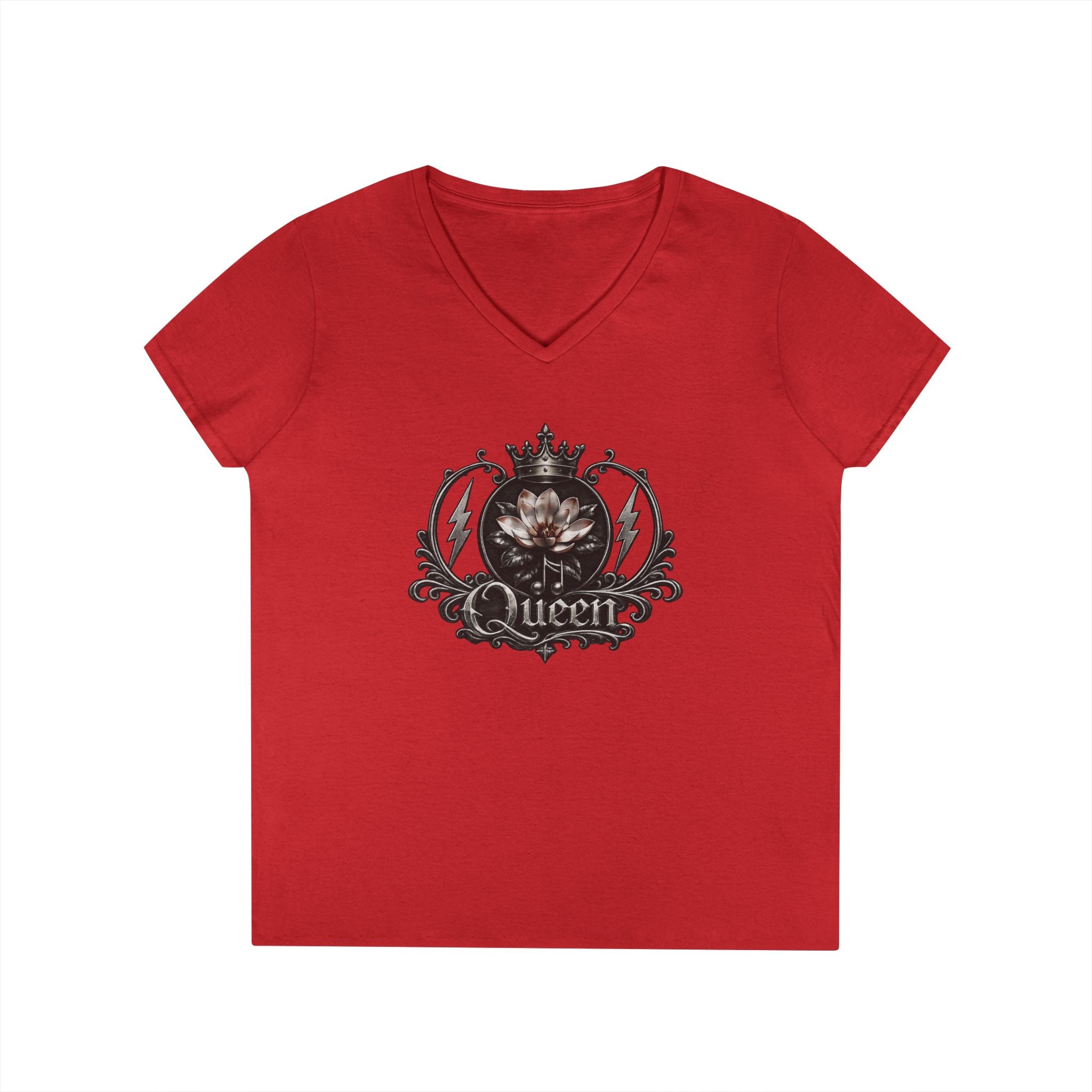 Queen - Skull V-Neck Tee — Gothic Floral Crown Ladies' T-Shirt