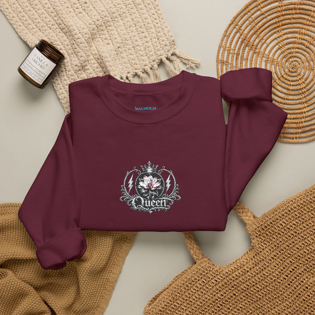 Queen - Floral Crest Crewneck Sweatshirt — Small Vintage Rose Emblem