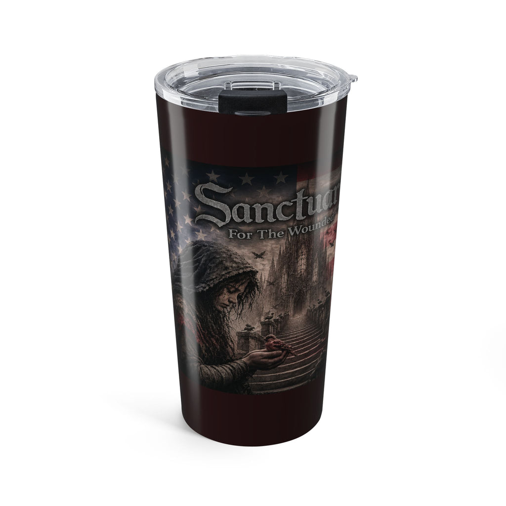 Sanctuary For The Wounded USA Flag 20oz Travel Tumbler | Christian Rock & Metal Stainless Steel Mug