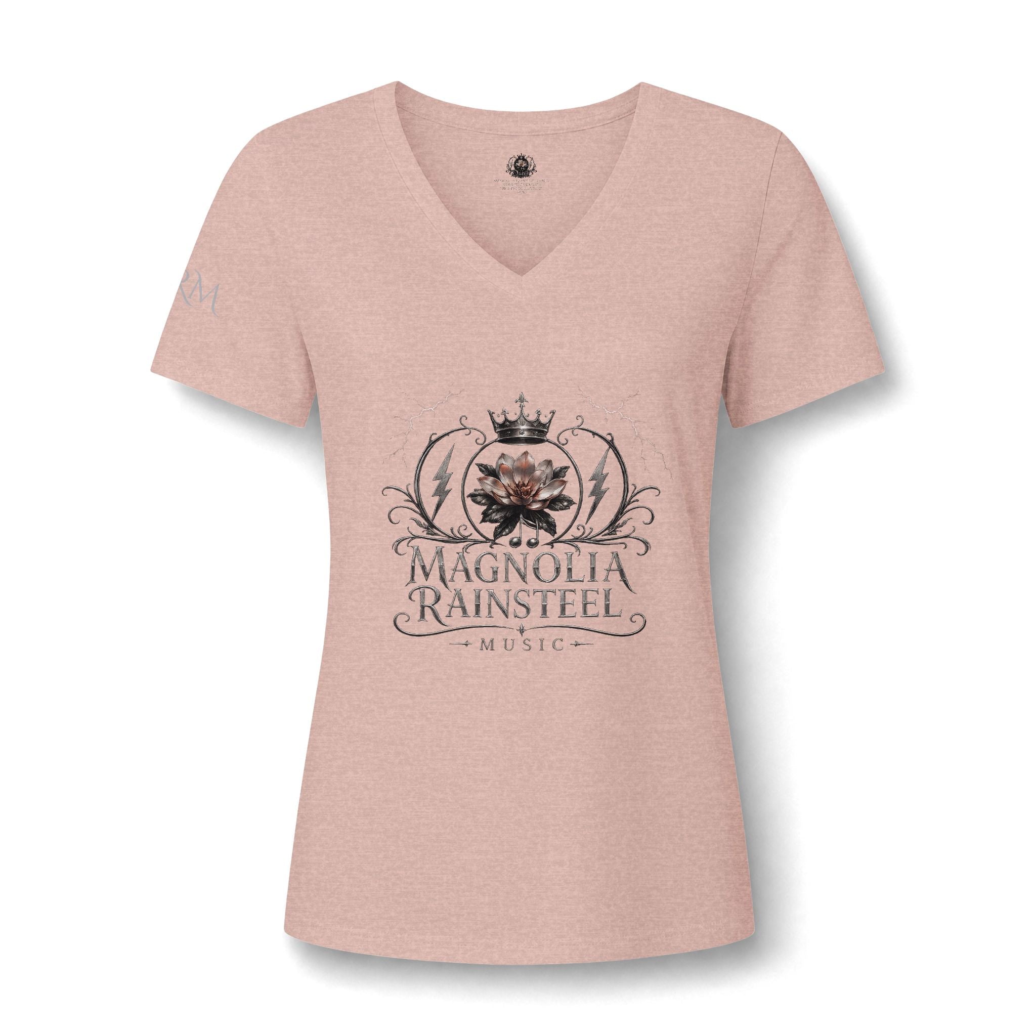 Magnolia Rainsteel Music - Floral Crown Band Logo V-Neck Tee - Queen Collection - Wear Your Crown