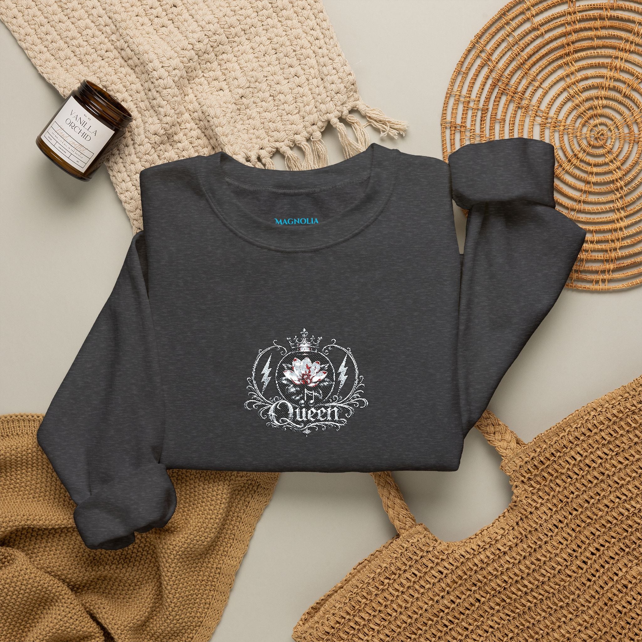 Queen - Floral Crest Crewneck Sweatshirt — Small Vintage Rose Emblem